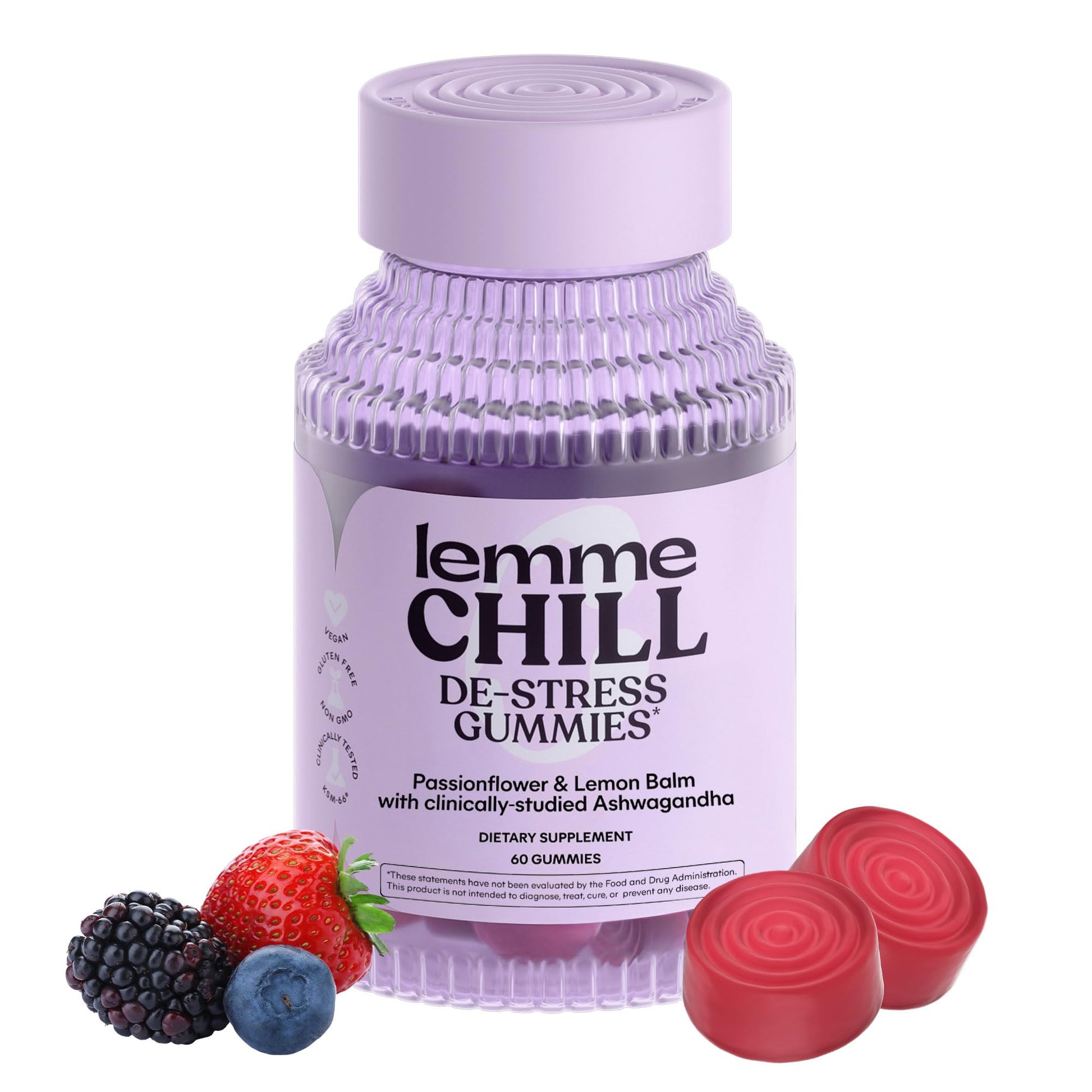 Lemme Chill Stress Relief Gummies with 300mg KSM-66 Ashwagandha, Lemon Balm, Passionflower & Goji to Support Relaxation, Healthy Cortisol & Sleep - Gluten-Free, Non-GMO, Mixed Berry (60 Count) Lemme uk supplements