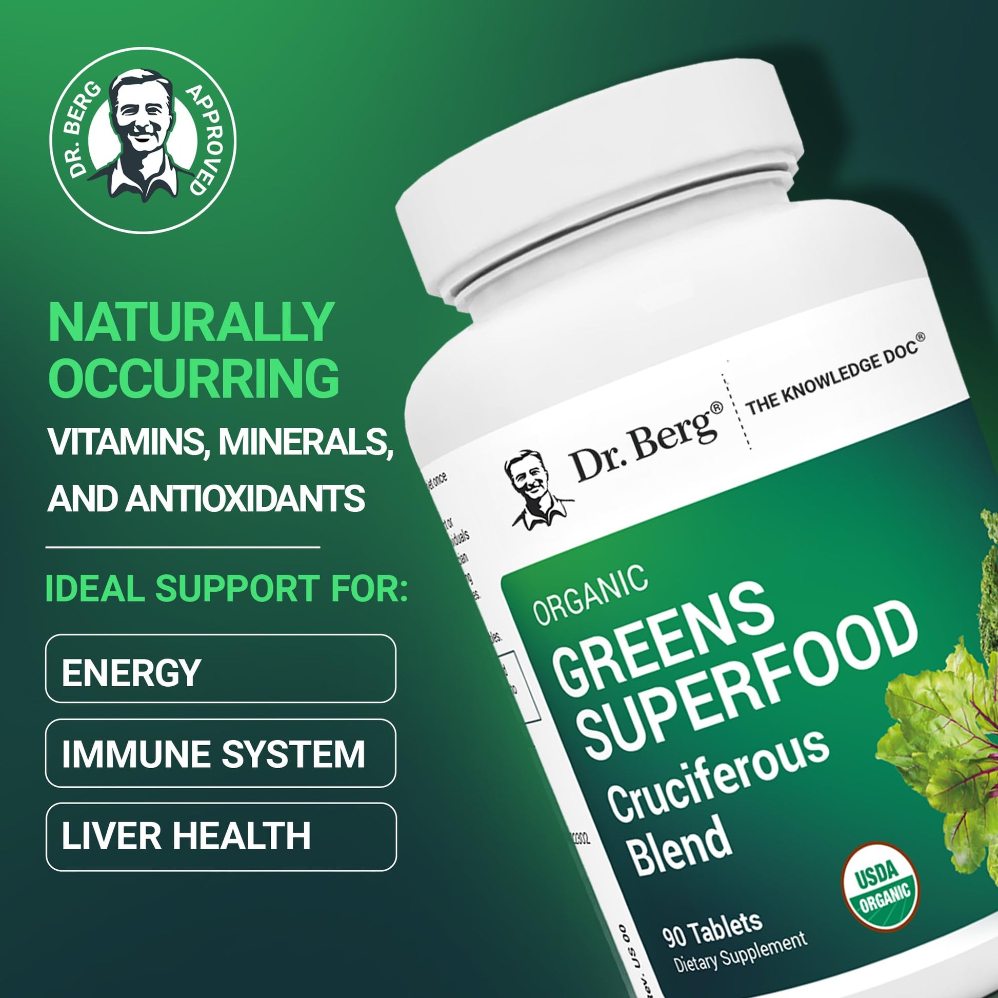 Dr. Berg's Greens Superfood Cruciferous Vegetable Tablets - Vegetable Supplements for Adults w/ 11 Phytonutrient Super Greens - Energy, Immune System & Liver Veggie Tablets - 90 Tablet Dr. Berg Nutritionals uk supplements