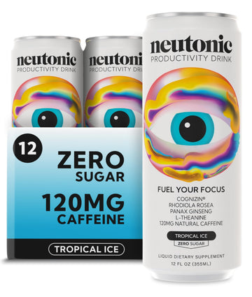 Neutonic Nootropic Productivity Energy Drink | Tropical Ice 12 Cans | 120mg Natural Caffeine, Zero Sugar | Support Memory, Mental Clarity, Cognitive Function | Boost Focus, Energy, Brain Health Neutonic uk supplements
