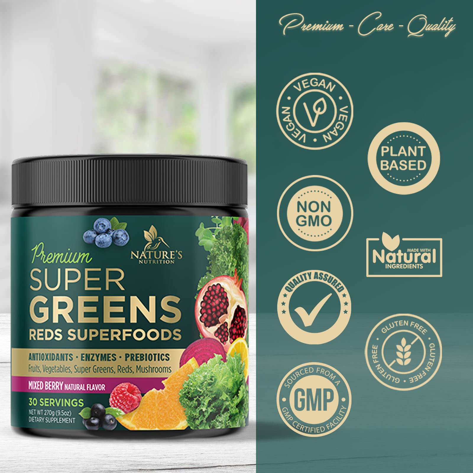 Greens Superfood Powder Supplement - Super Green Smoothie Mix Blend with Spirulina Nature's Nutrition uk supplements