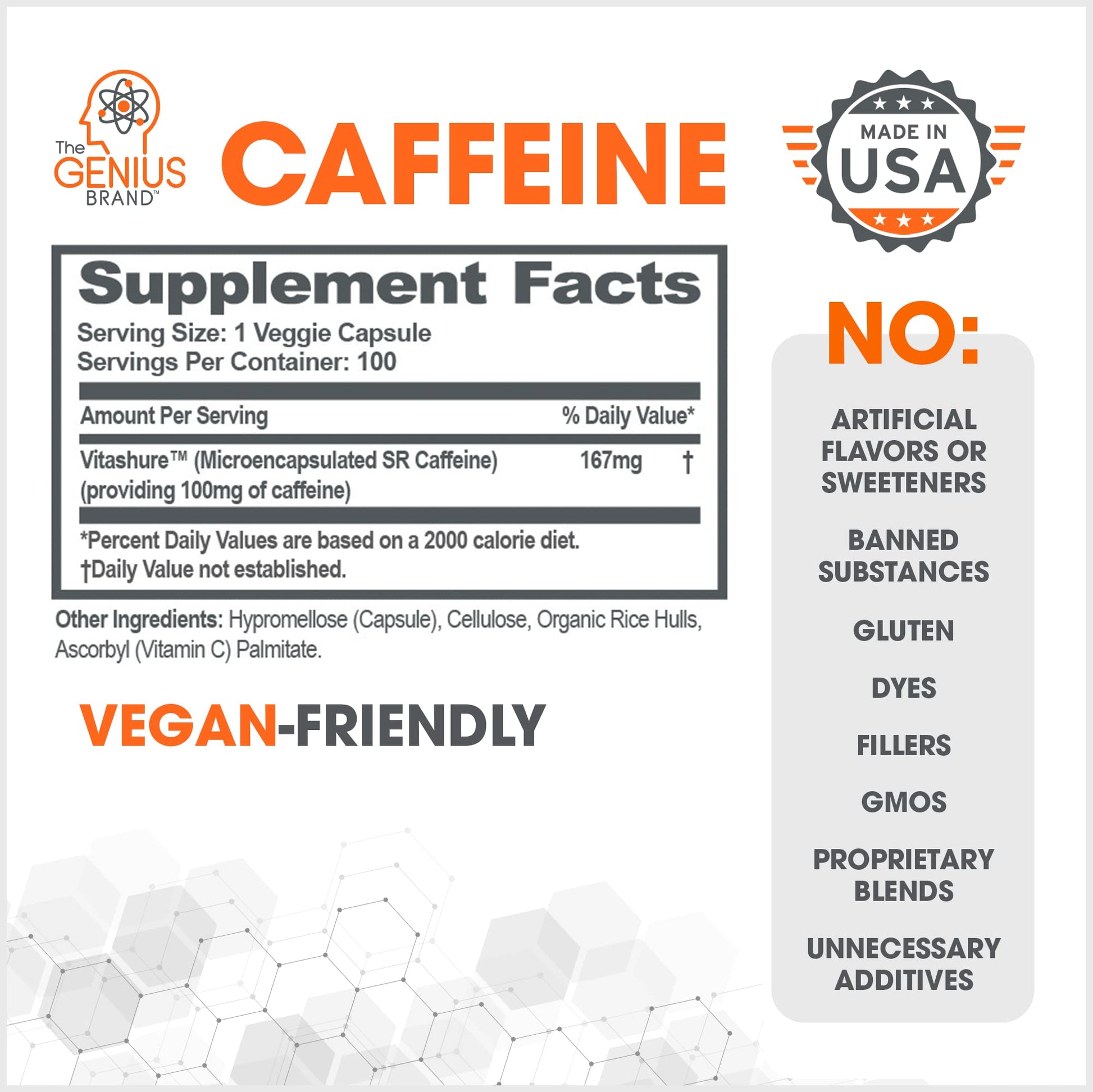 Genius Caffeine Pills 100mg, Extended-Release Microencapsulated Caffeine Pills The Genius Brand uk supplements