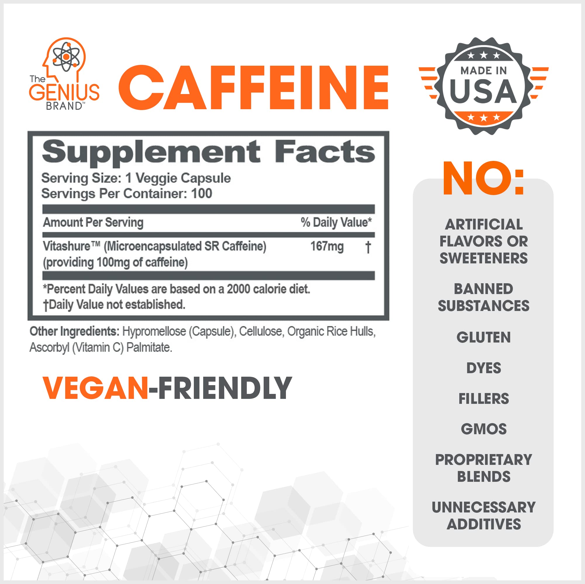 Genius Caffeine Pills 100mg, Extended-Release Microencapsulated Caffeine Pills The Genius Brand uk supplements