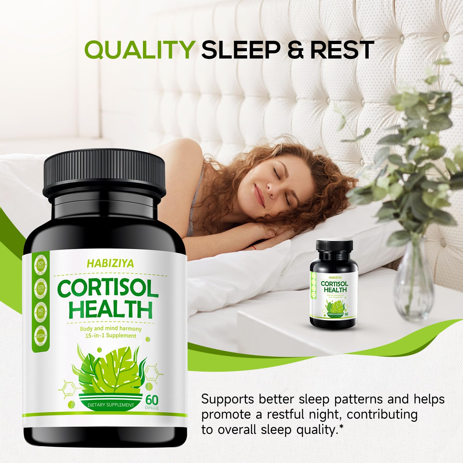 HABIZIYA Cortisol Manager Supplement for Women and Men Adrenal Support with Ashwagandha, Rhodiola Rosea, Holy Basil, Mood & Sleep Support - Non-GMO, Vegan Capsules (60 Count) HABIZIYA uk supplements