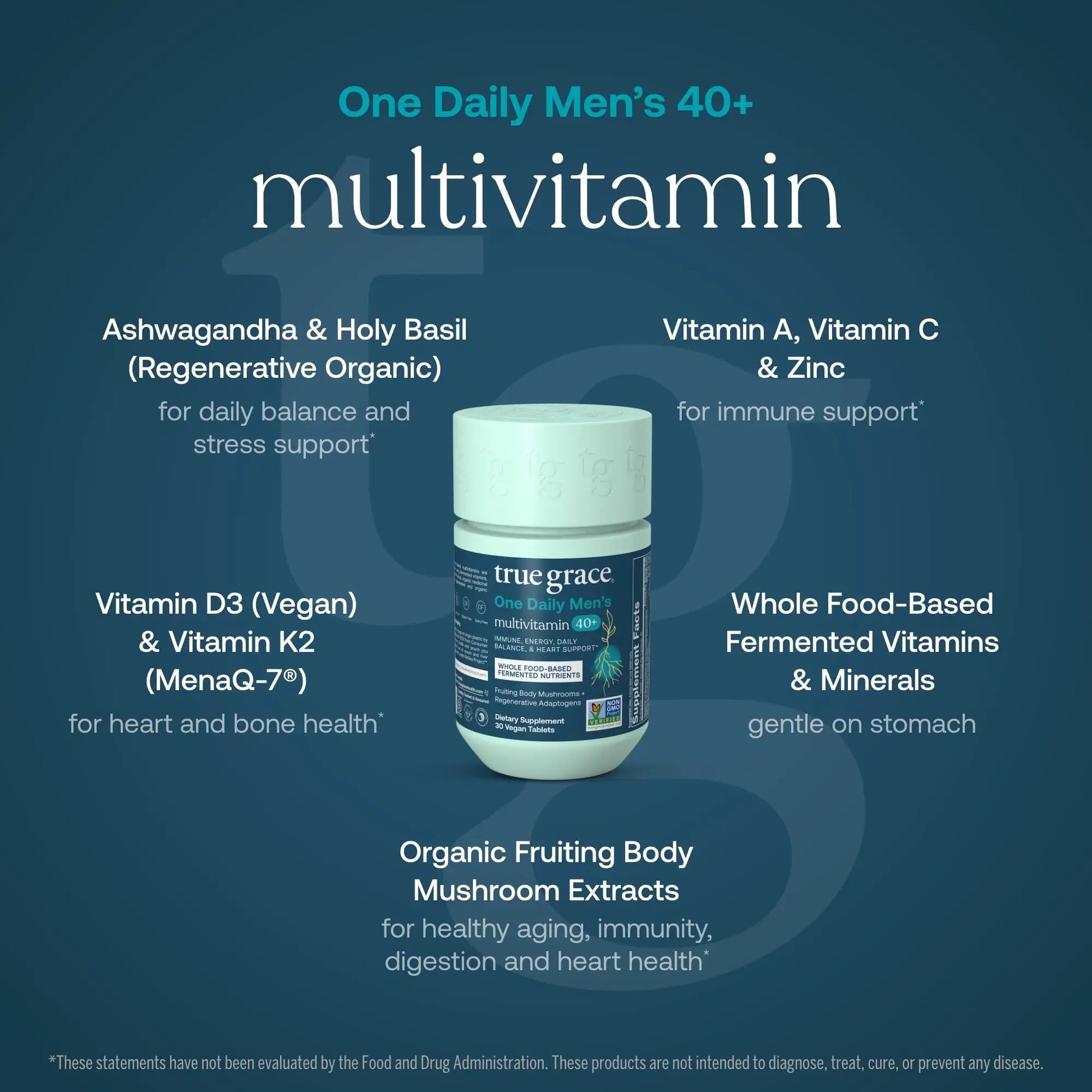True Grace Men's 40+ One Daily Multivitamin Fermented Minerals, Organic Adaptogens & Mushrooms Whole Body Balance Immune True Grace uk supplements