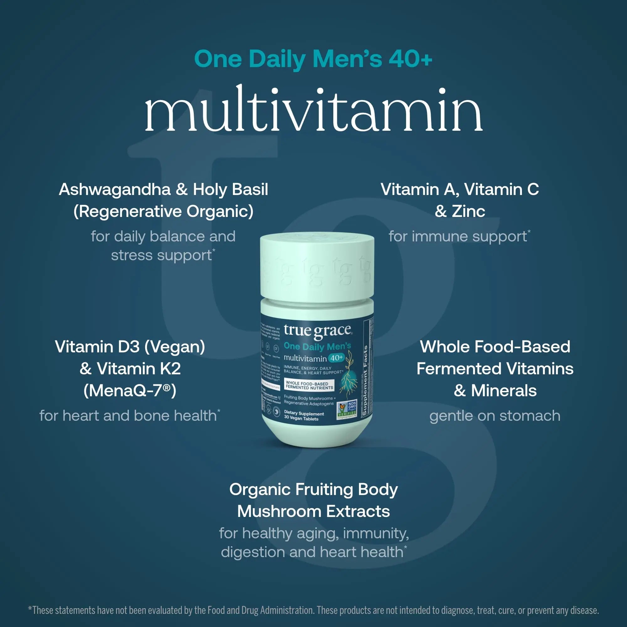 True Grace Men's 40+ One Daily Multivitamin Fermented Minerals, Organic Adaptogens & Mushrooms Whole Body Balance Immune True Grace uk supplements