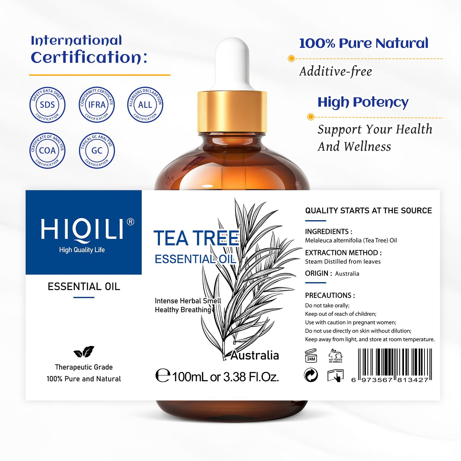 HIQILI Tea Tree Essential Oil (100 ML), 100% Pure for Toenail Fungus, Hair Damage HIQILI uk supplements