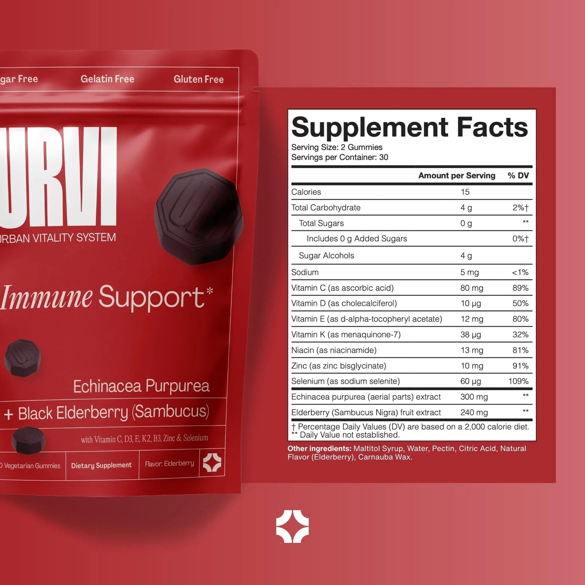 URVI® Immune Support Gummies - Vitamin C, D3 K2, E, Niacin, Zinc & Selenium with Elderberry & Echinacea URVI uk supplements