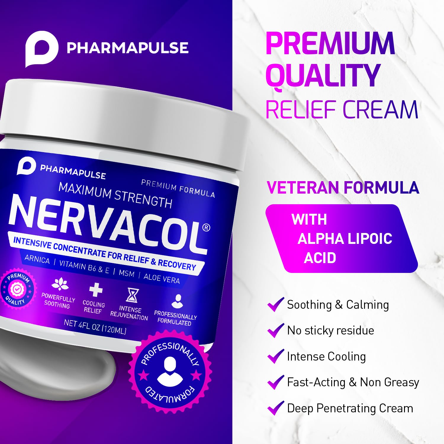 Pharmapulse Neuropathy Nerve Therapy & Relief Cream - Maximum Strength Relief Cream for Foot, Hands, Legs, Toes Includes Alpha Lipoic Acid, Arnica, Vitamin B6, Aloe Vera, MSM - Effective Soothing 4oz Pharmapulse uk supplements