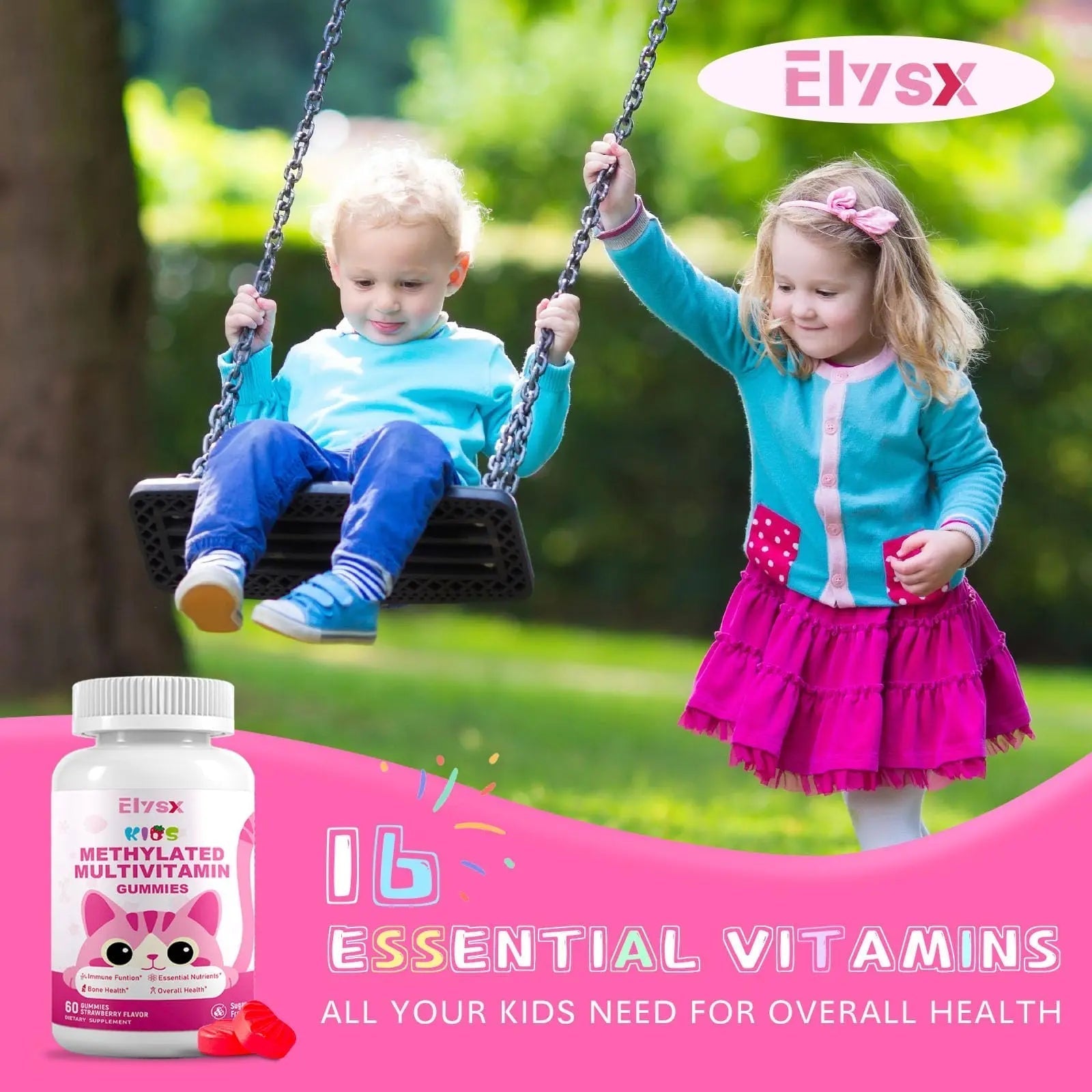 Elysx Kids Methylated Multivitamin Chewable Gummies, MTHFR Supplement with L Methylfolate, Magnesium, Biotin, Choline Elysx uk supplements