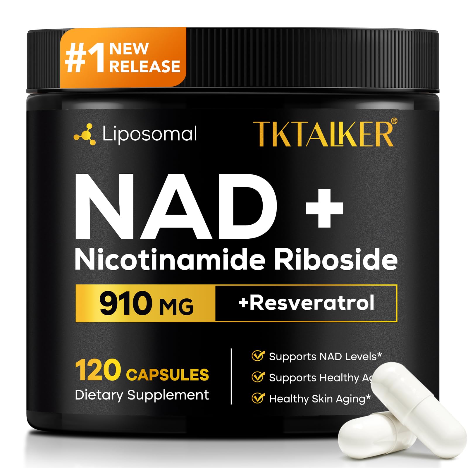 TKTALKER NAD Supplement, 910MG Liposomal Nicotinamide Riboside with Resveratrol & Quercetin, Anti-Aging, Cellular Energy, Mental Focus & Stamina & Healthy, Women & Men, 120 Capsules TKTALKER uk supplements