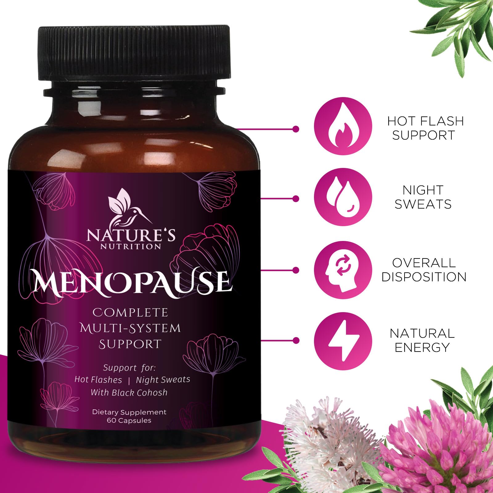 Menopause Supplements for Women - Complete Menopause Relief with Dong Quai & Black Cohosh - For Natural, Mild Hot Flash & Night Sweats - Hormone, Energy & Balance Support, Bottled in USA - 60 Capsules Nature's Nutrition uk supplements
