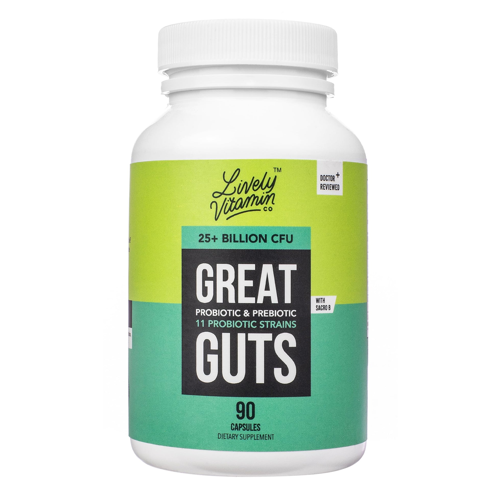 LIVELY VITAMIN CO. Great Guts Probiotic - 25 Billion CFU Probiotic - Balance Gut Microbiome, GI Tract, Inflammation, Indigestion, Reflux, Upset Stomach, & Diarrhea - 90 Caps LIVELY VITAMIN CO uk supplements