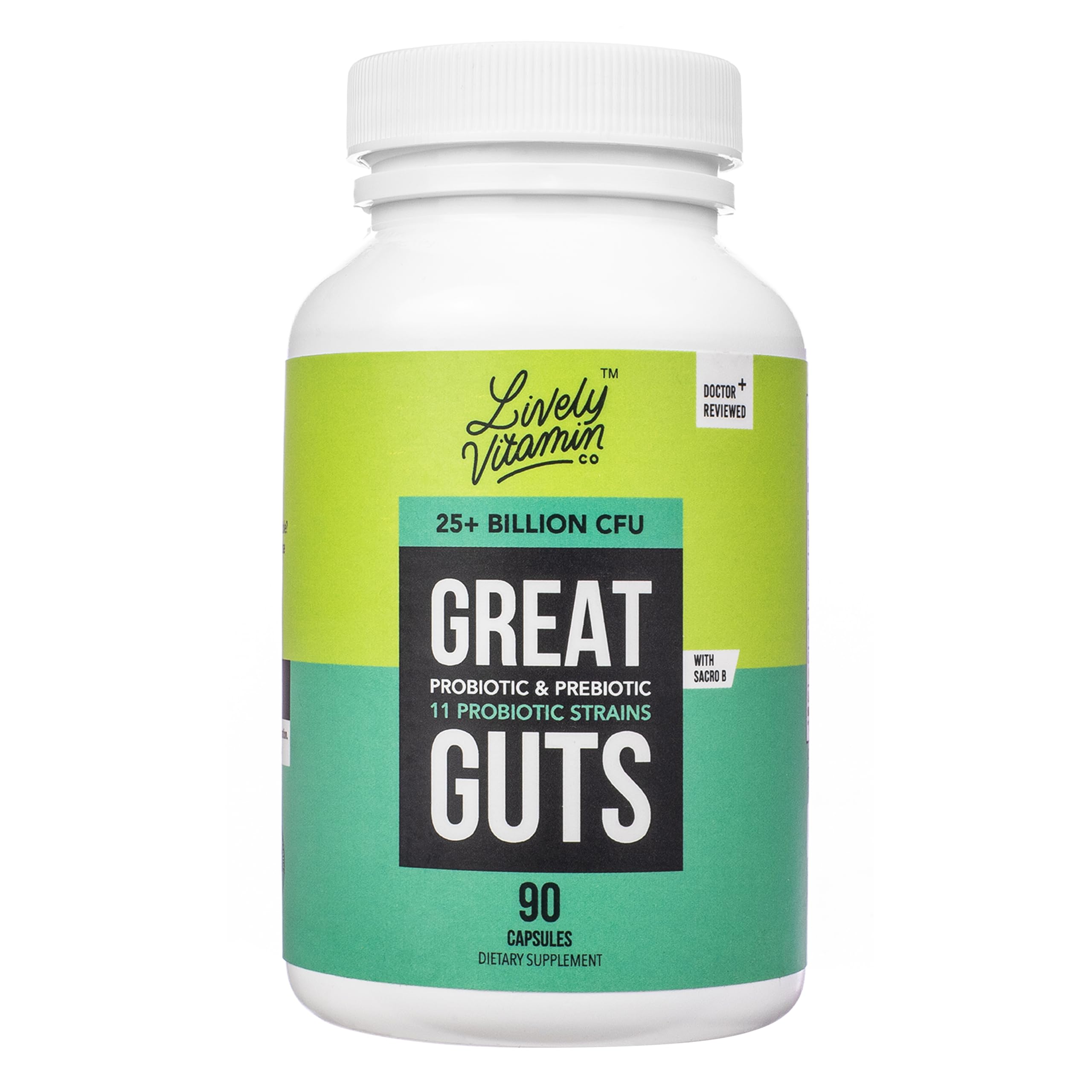 LIVELY VITAMIN CO. Great Guts Probiotic - 25 Billion CFU Probiotic - Balance Gut Microbiome, GI Tract, Inflammation, Indigestion, Reflux, Upset Stomach, & Diarrhea - 90 Caps LIVELY VITAMIN CO uk supplements
