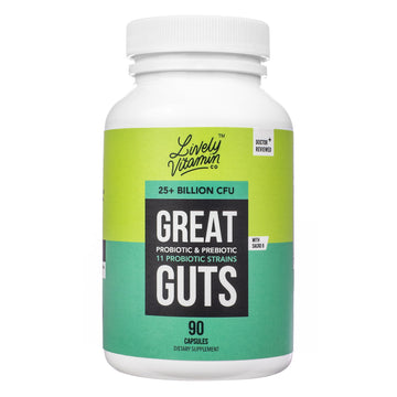 LIVELY VITAMIN CO. Great Guts Probiotic - 25 Billion CFU Probiotic - Balance Gut Microbiome, GI Tract, Inflammation, Indigestion, Reflux, Upset Stomach, & Diarrhea - 90 Caps LIVELY VITAMIN CO uk supplements