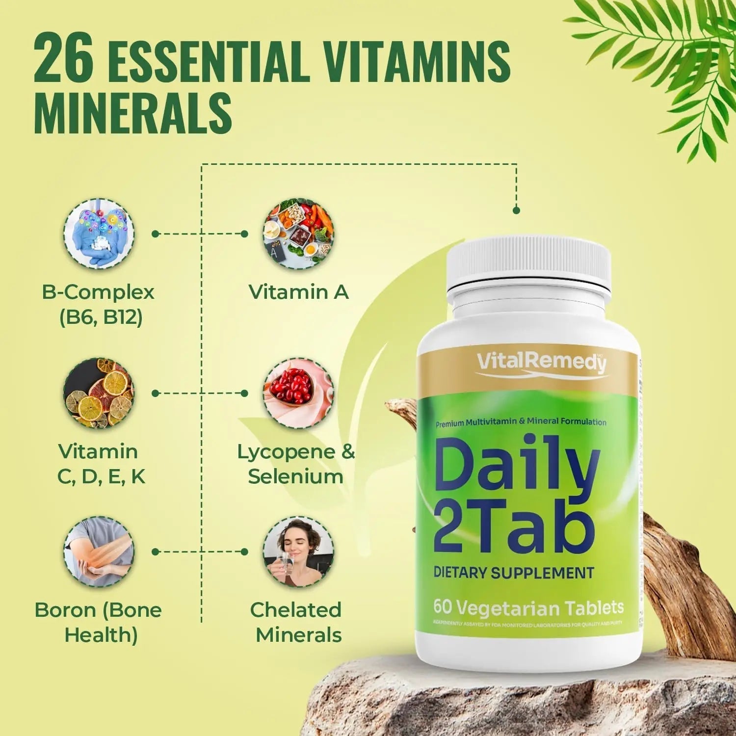 VitalRemedyMD Daily2Tab - All You Need Multivitamin Plus Multimineral Formula. 26 Essential Nutrients for Women and Men, 60 Tablets VitalRemedyMD uk supplements