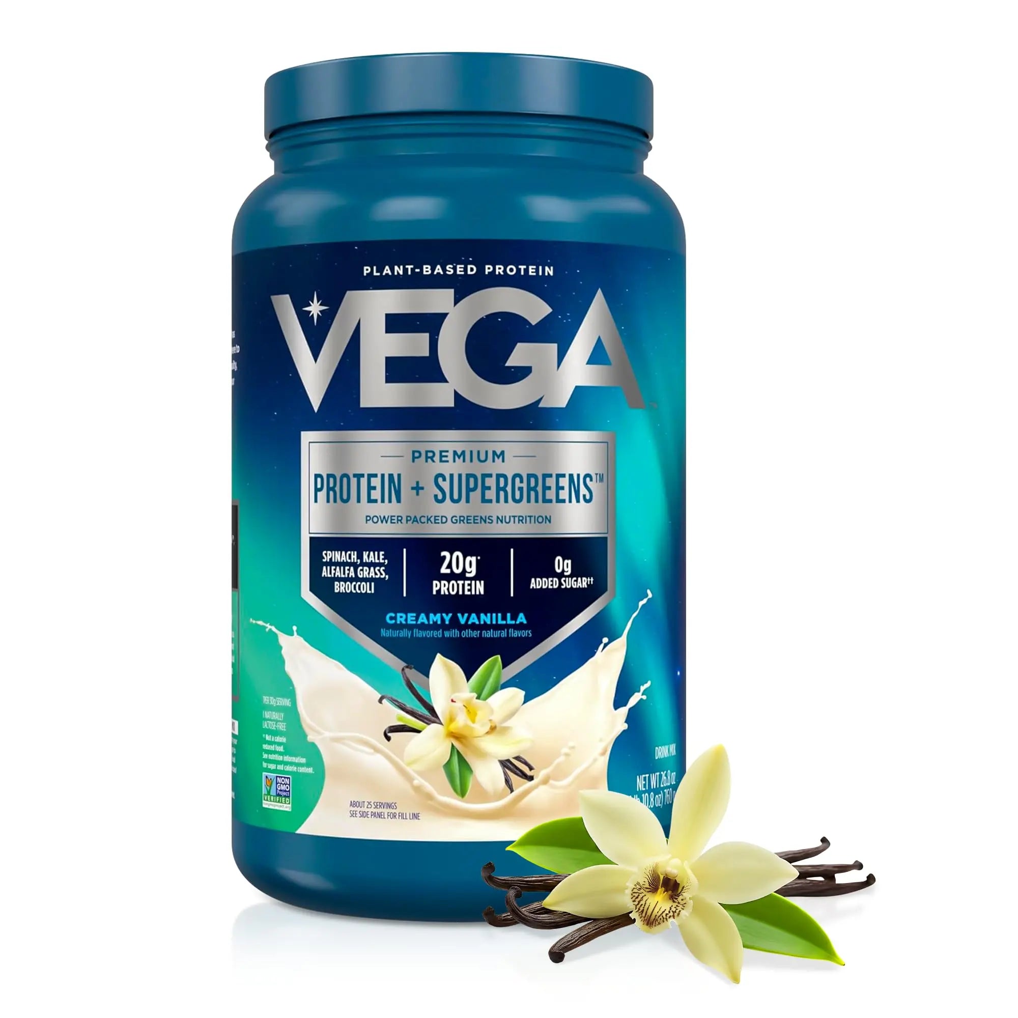 Vega Premium Protein + Supergreens, Creamy Vanilla – 20g Vegan Protein, Dairy & Gluten Free, 26.9 oz (25 Servings) Vega uk supplements