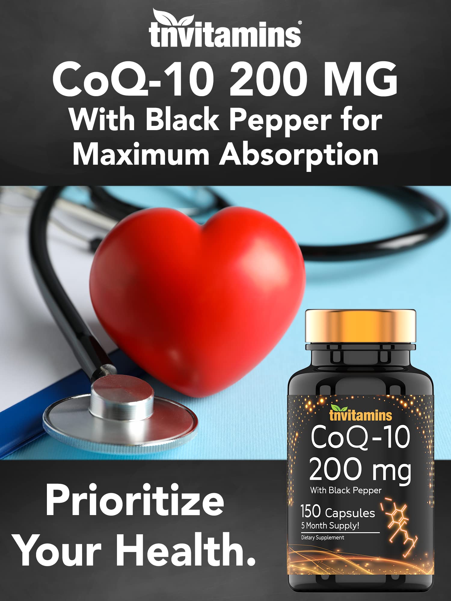 tnvitamins Ultra Potent CoQ-10 200 MG - 150 Capsules with Black Pepper Extract tnvitamins uk supplements