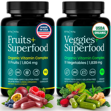 100% Organic Fruits and Veggies Supplement (USDA Organic - Made in USA) 180 Potent Fruits and Vegetable Capsules for Energy Boost & Daily Fruit and Vegetable Vitamins - Vegan, Non-GMO, Gluten-Free Etta Vita uk supplements