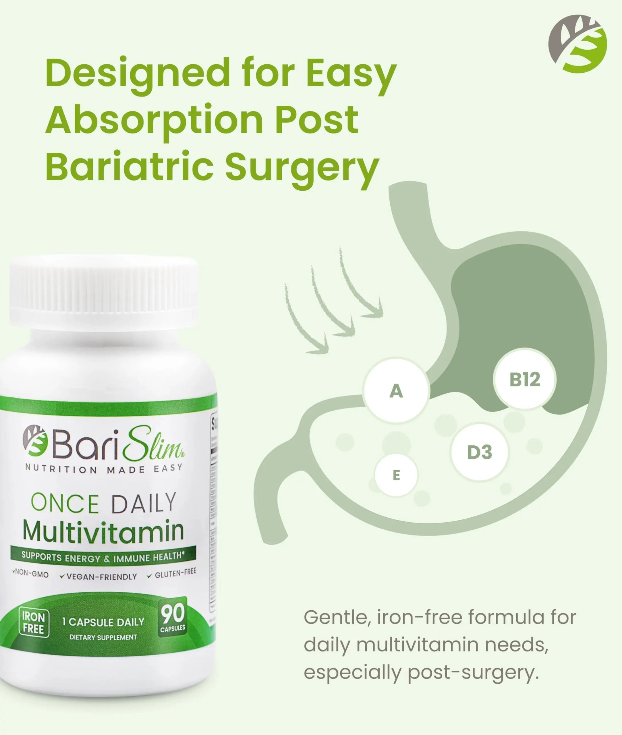 BariSlim Once Daily Bariatric Multivitamin Capsule - Iron-Free Formula - Bariatric Vitamin and Supplement for Post Surgery BariSlim uk supplements