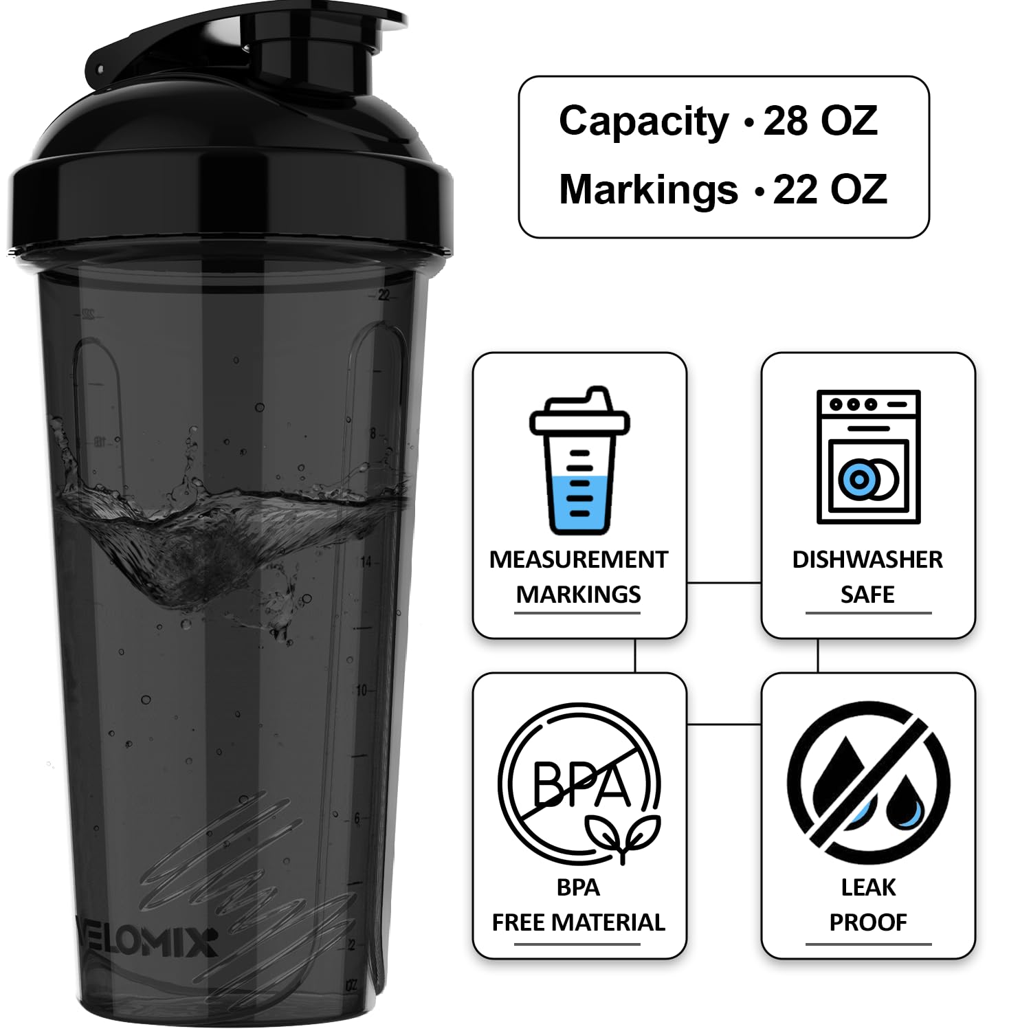 VELOMIX -4 PACK- Protein Shaker Bottles for Protein Mixes, 28 OZ Shaker Cups for Protein Shakes VELOMIX uk supplements