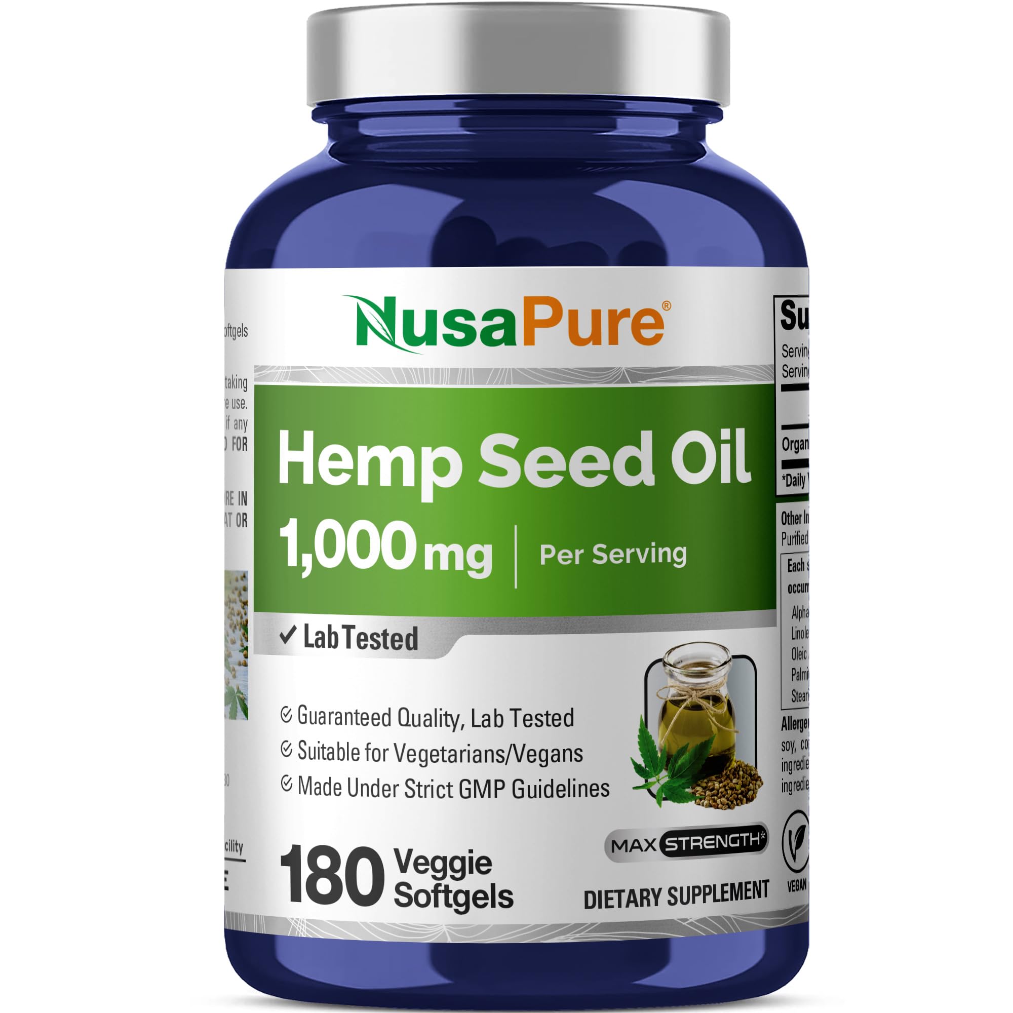 NusaPure Hemp Oil 1,000mg Per Serving, 180 Veggie Softgels, Non-GMO, Vegan NusaPure uk supplements