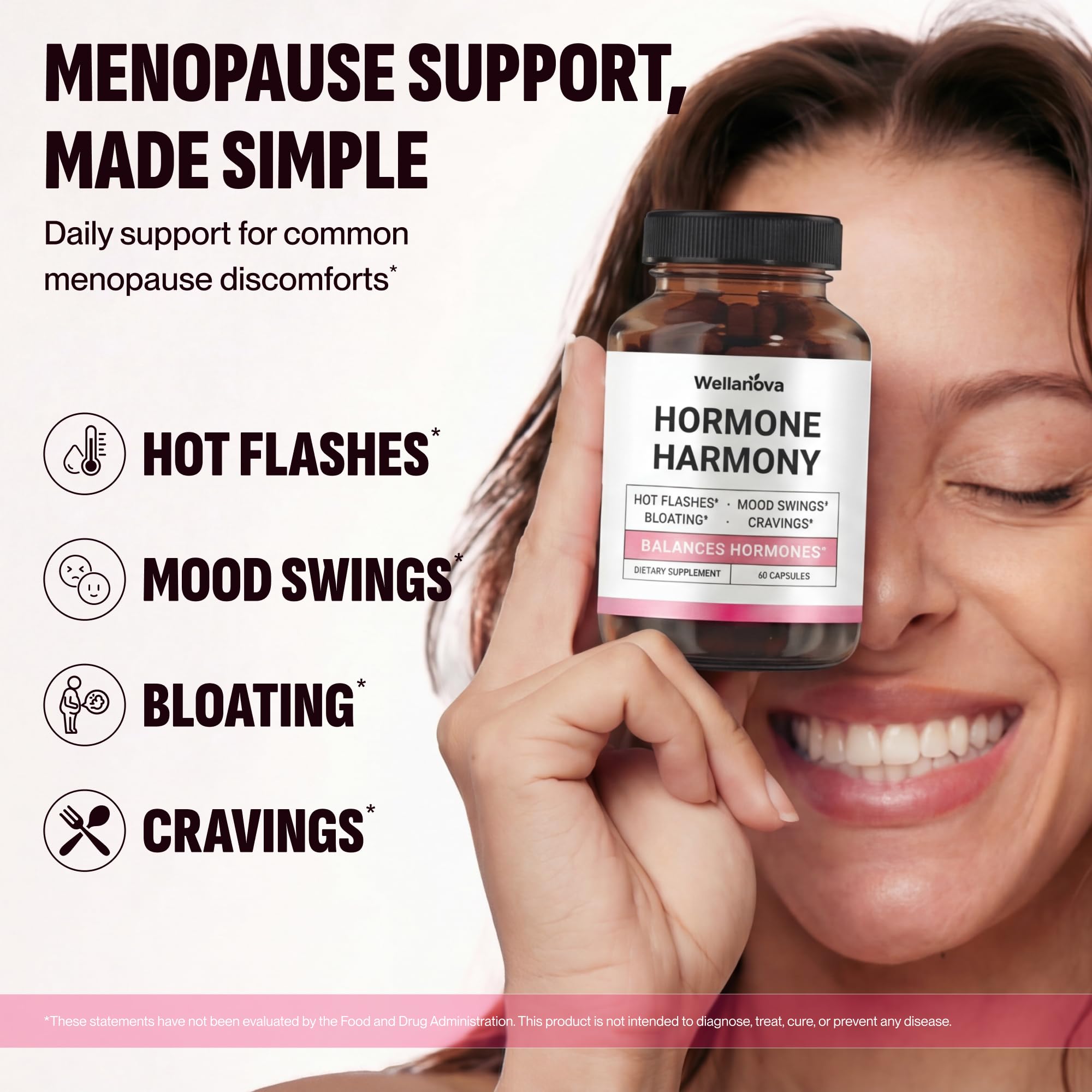 Wellanova Hormone Harmony for Women – Natural Hormonal Balance Support for Menopause & Perimenopause – Hot Flashes, Mood Swings, Cravings, Bloating Relief – 60 Capsules Wellanova uk supplements