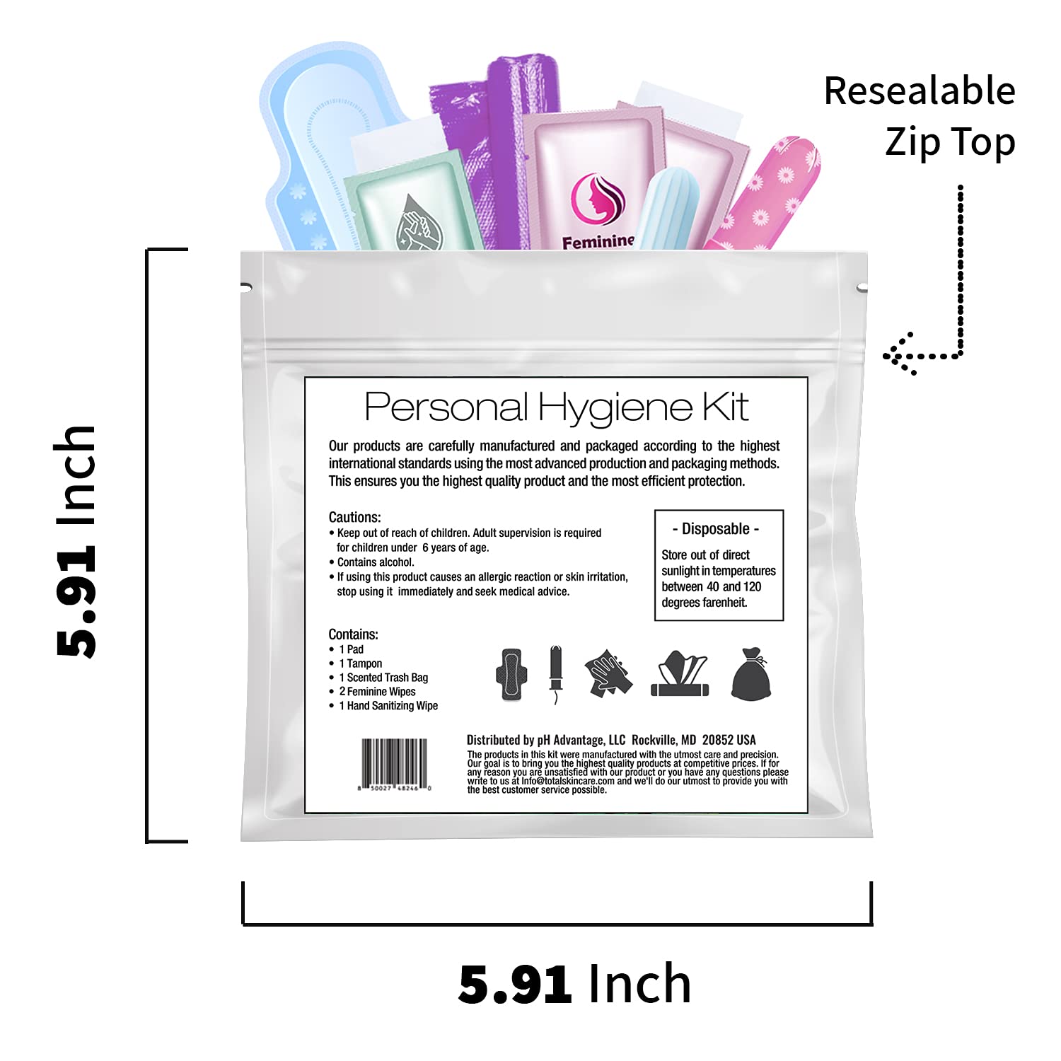 Menstrual Kit All-in-One | Convenience on The Go | Single Period Kit Pack for Travelling, Tweens pH Advantage uk supplements