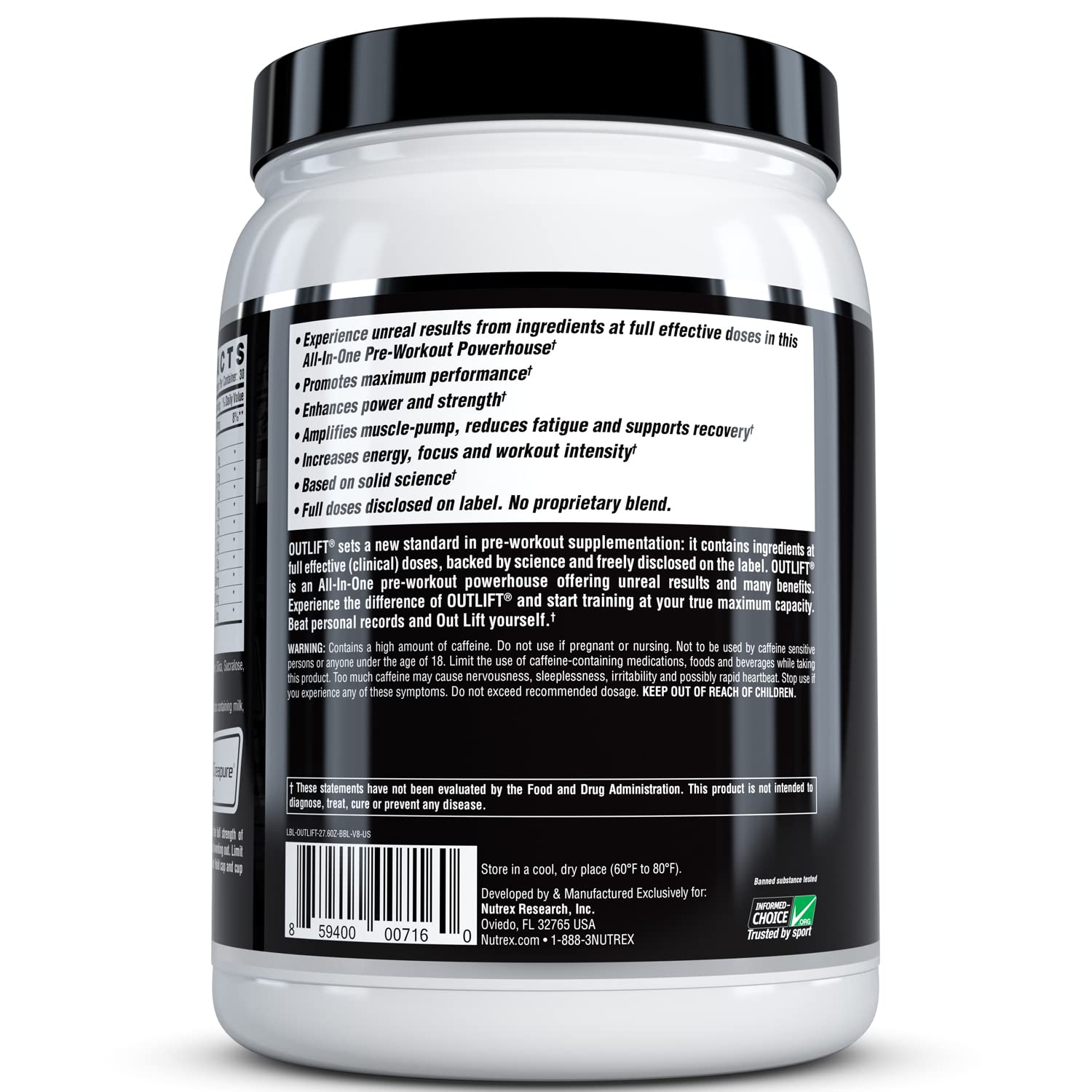 Nutrex Outlift Clinically Dosed Pre Workout Powder with Creatine, 8G Citrulline, BCAA Nutrex Research uk supplements