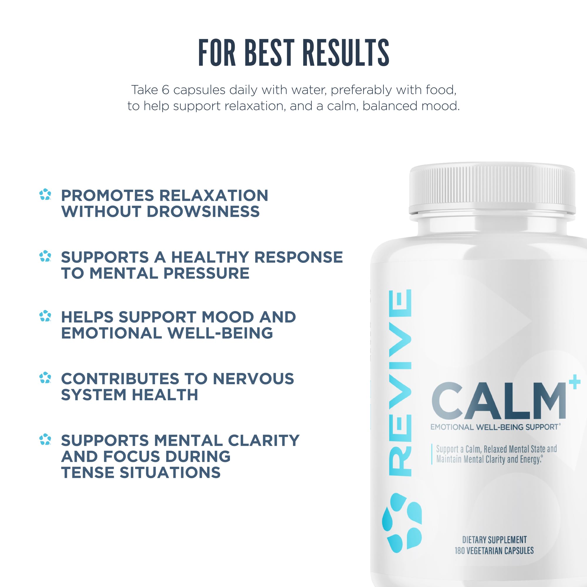 Revive MD Calm, Emotional Well-Being Support Supplement - Stress Management for Men & Women - Mood Enhancement Supplement Promotes Relaxation with L-Theanine, GABA & 5-HTP (180 Capsules, 30 Servings) Revive uk supplements