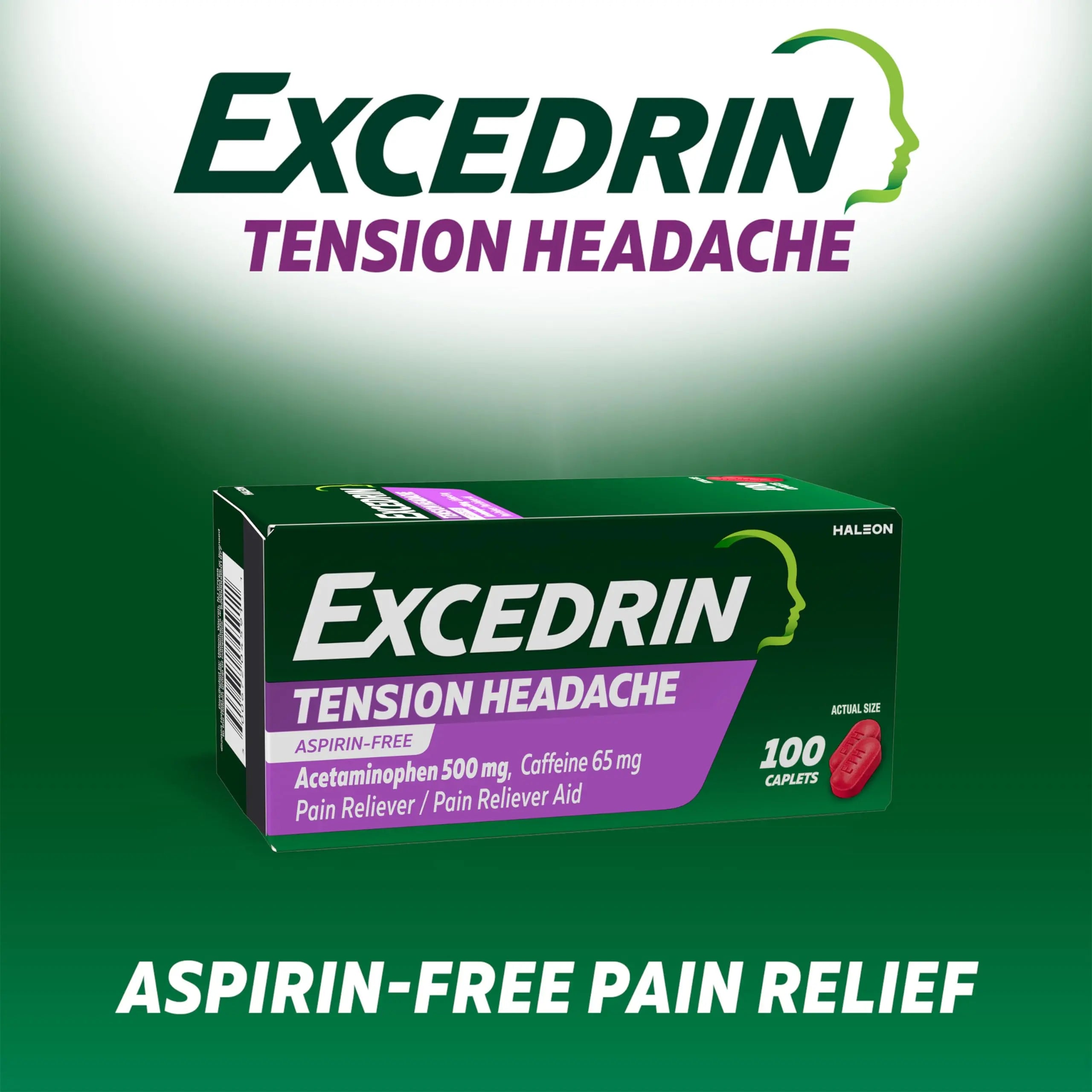 Excedrin Tension Headache Relief Caplets, Acetaminophen 500mg, Caffeine 65mg, Pain Reliever, Aspirin-Free, 100 Count Excedrin uk supplements