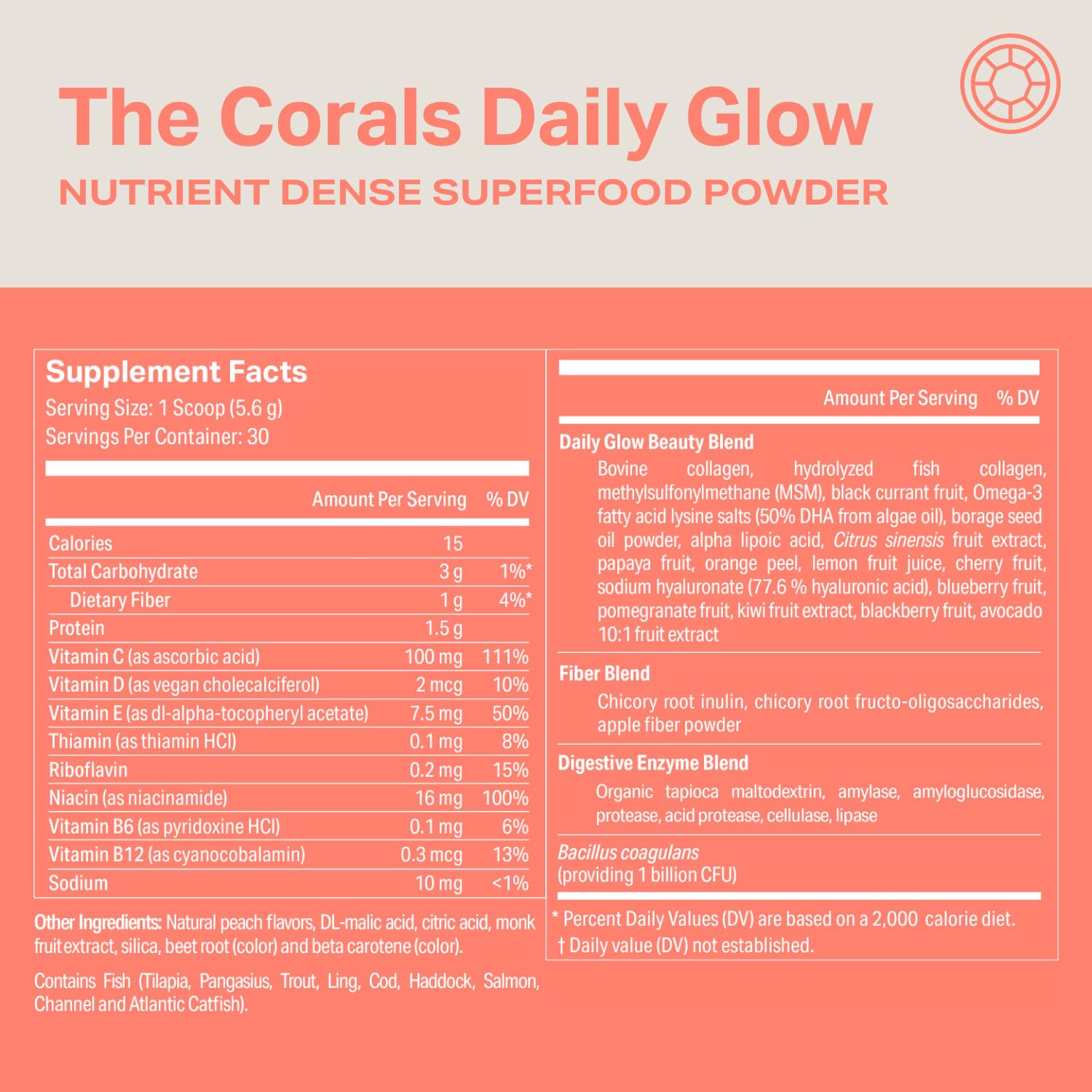 Proper, The Corals Daily Glow Beauty Blend - Nutrient Dense Superfood Powder with Collagen Peptides, Hyaluronic Acid Powder, Vitamin C, and MSM. Hair, Skin, Nail Vitamin Supplement for Women & Men Proper uk supplements