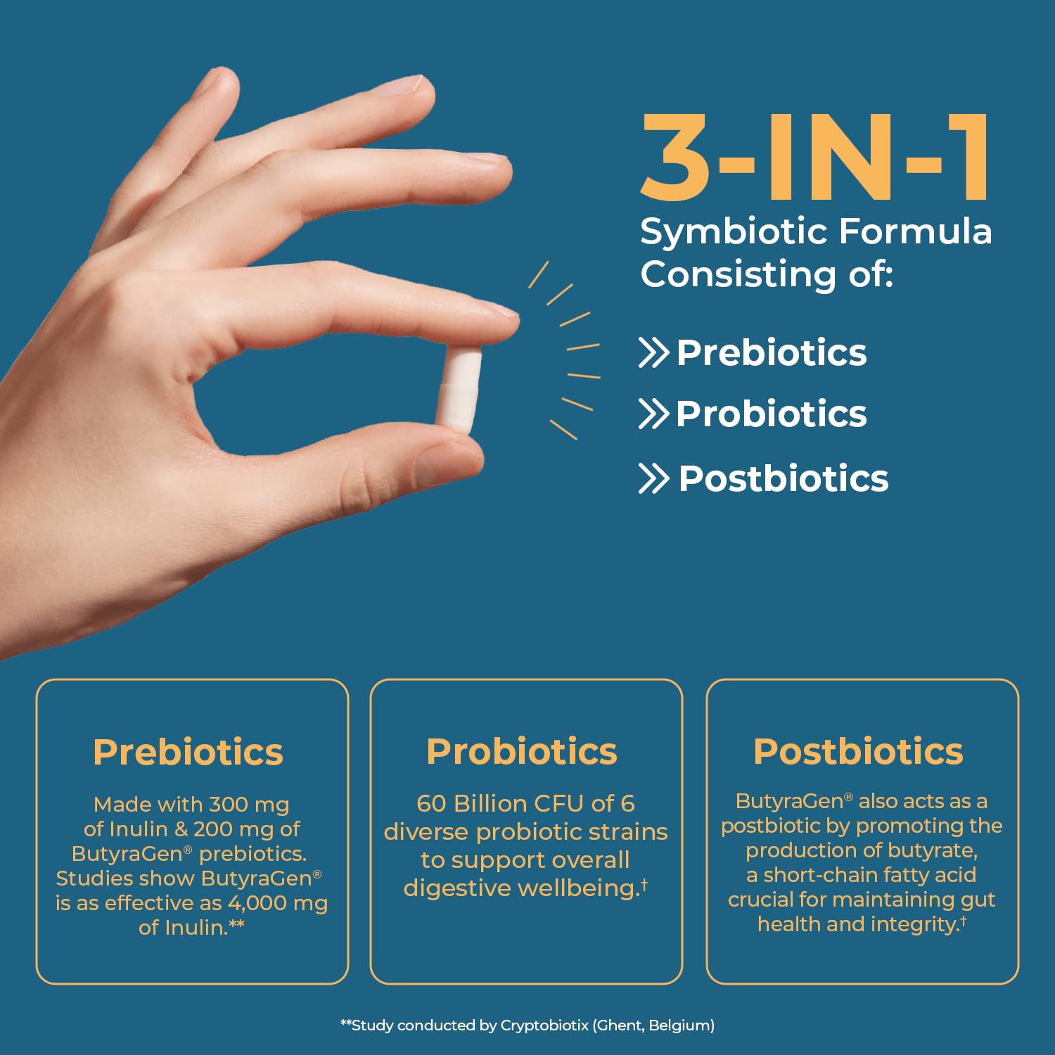 Nature's Lab Gold ProTotal - 60 Billion CFU Probiotic, Prebiotic, Postbiotic, Synbiotic - with Butyragen (Direct Butyrate Generator) 60 Ct Nature's Lab uk supplements