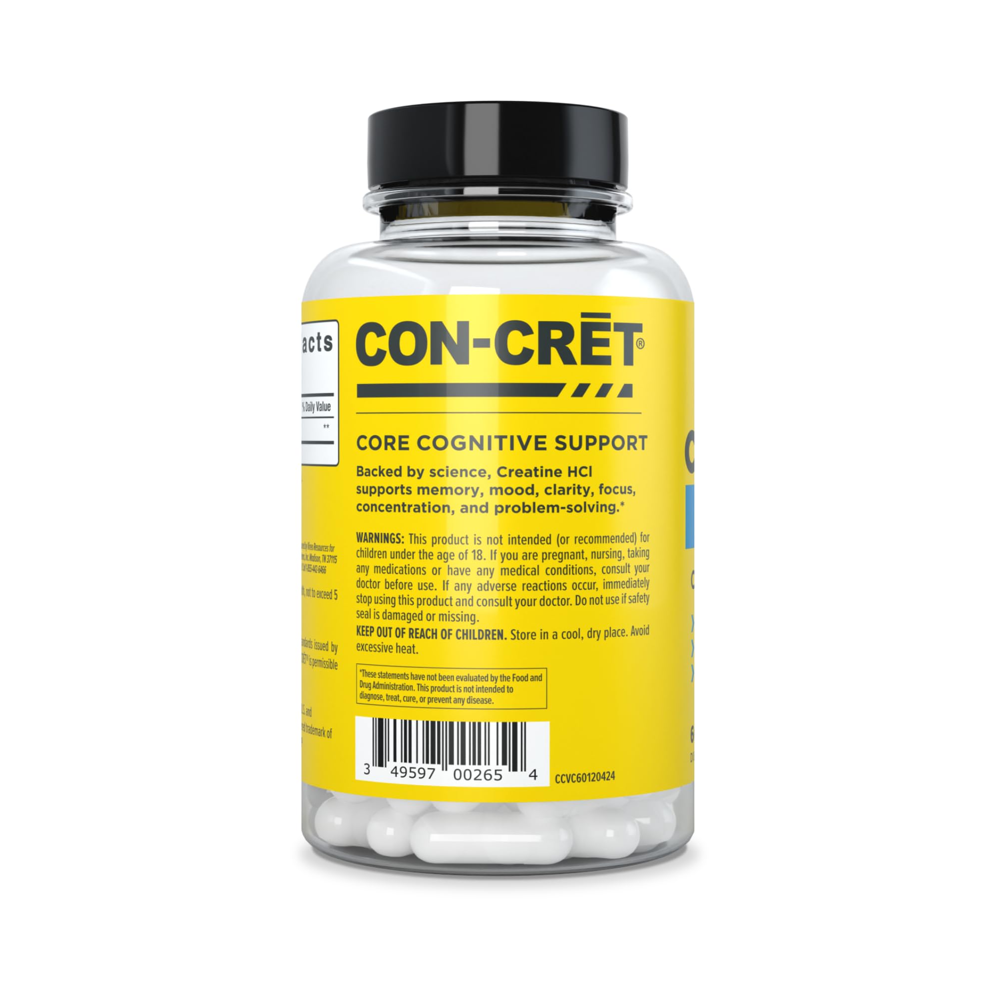 CON-CRET Creatine HCl for Brain Health Capsules – Clinically Tested Support for Memory, Focus, Concentration, Problem-Solving, Clarity, and Mood.* | Made in USA (60 Day Supply) CON-CRET uk supplements