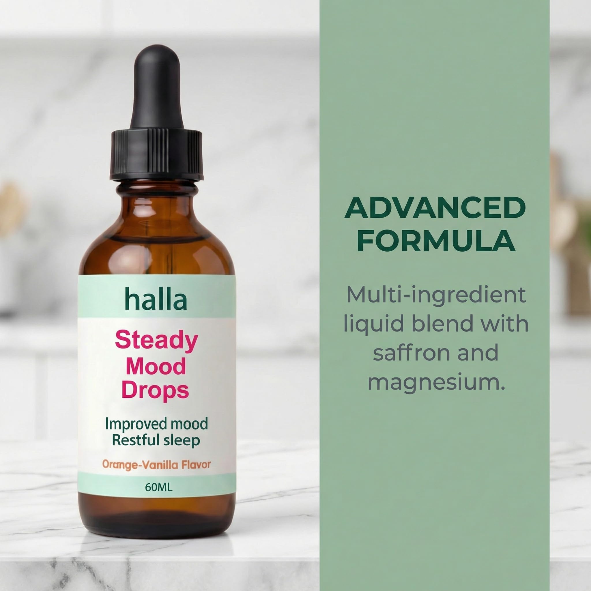 Halla Steady Mood Drops, with Saffron Extract – Fast Absorption Cognitive & Emotional Balance Supplement – Advanced Brain Nutrient Blend – Orange Vanilla Flavor, 2 fl oz DFTLUUE uk supplements