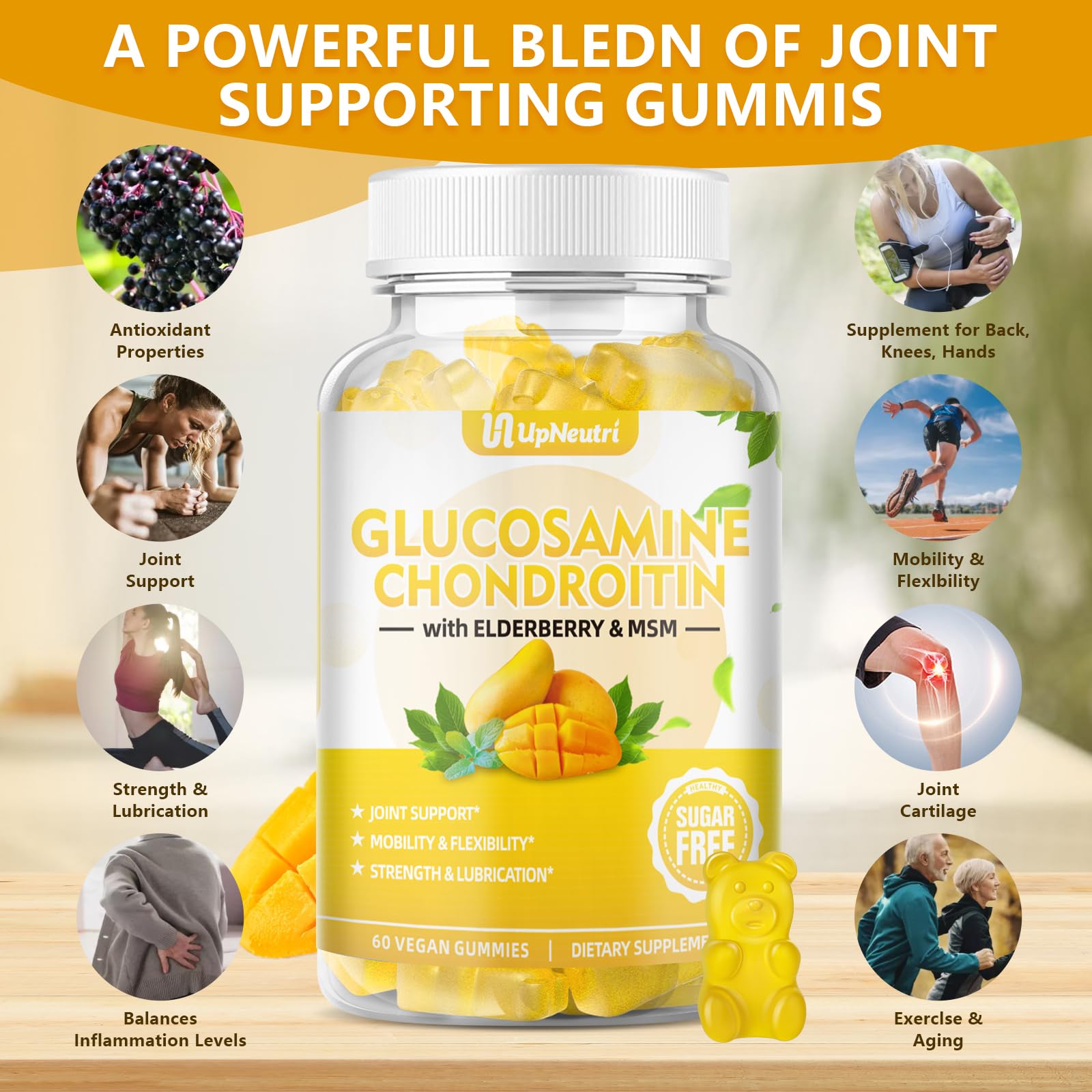 Sugar Free Glucosamine Chondroitin Gummies, Extra Strength 1500mg Glucosamine UPNEUTRI uk supplements