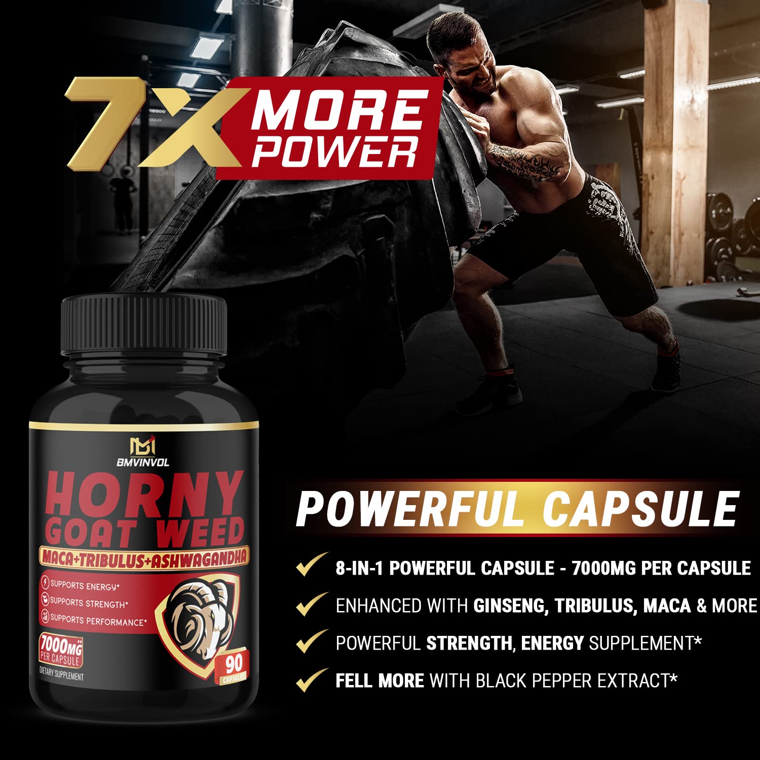 BMVINVOL Horny Goat Weed Capsules - 7000mg Herbal Equivalent BMVINVOL uk supplements