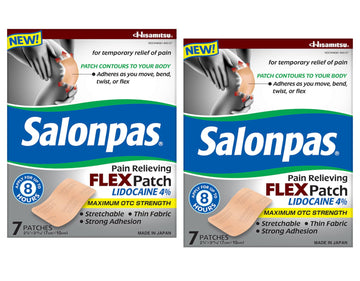 Salonpas Temporary Pain Relieving Flex Patch with Lidocaine 4%, Maximum OTC Strength, Stretchable Thin Fabric, Strong Adhesion, Contours to Body, Apply for Up to 8 Hours 7 ct (Pack of 2) Salonpas uk supplements