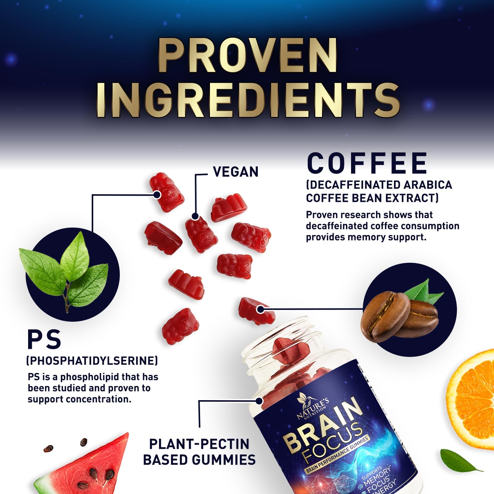 Brain Supplements for Memory and Focus with Phosphatidylserine, Nootropic Memory Supplement Gummy for Brain Health, Concentration, Mental & Cognitive Support, Focus Vitamins with B6 & B12-60 Gummies Nature's Nutrition uk supplements