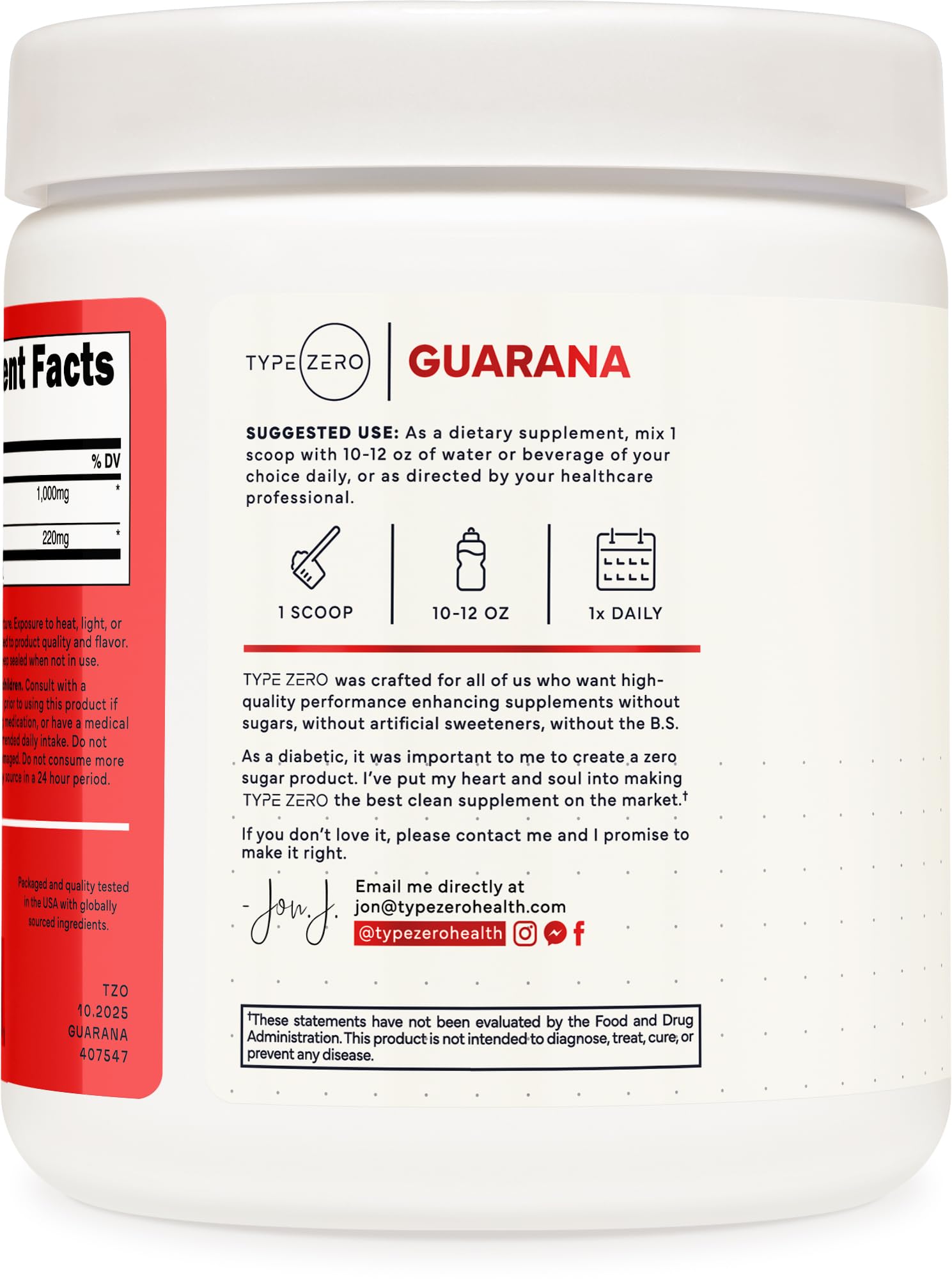 Type Zero Clean Guarana Powder Drink Mix (250 Servings, Unflavored) - 220 MG Caffeine Per Serving, Natural Caffeine, Non GMO, Gluten Free Type Zero uk supplements