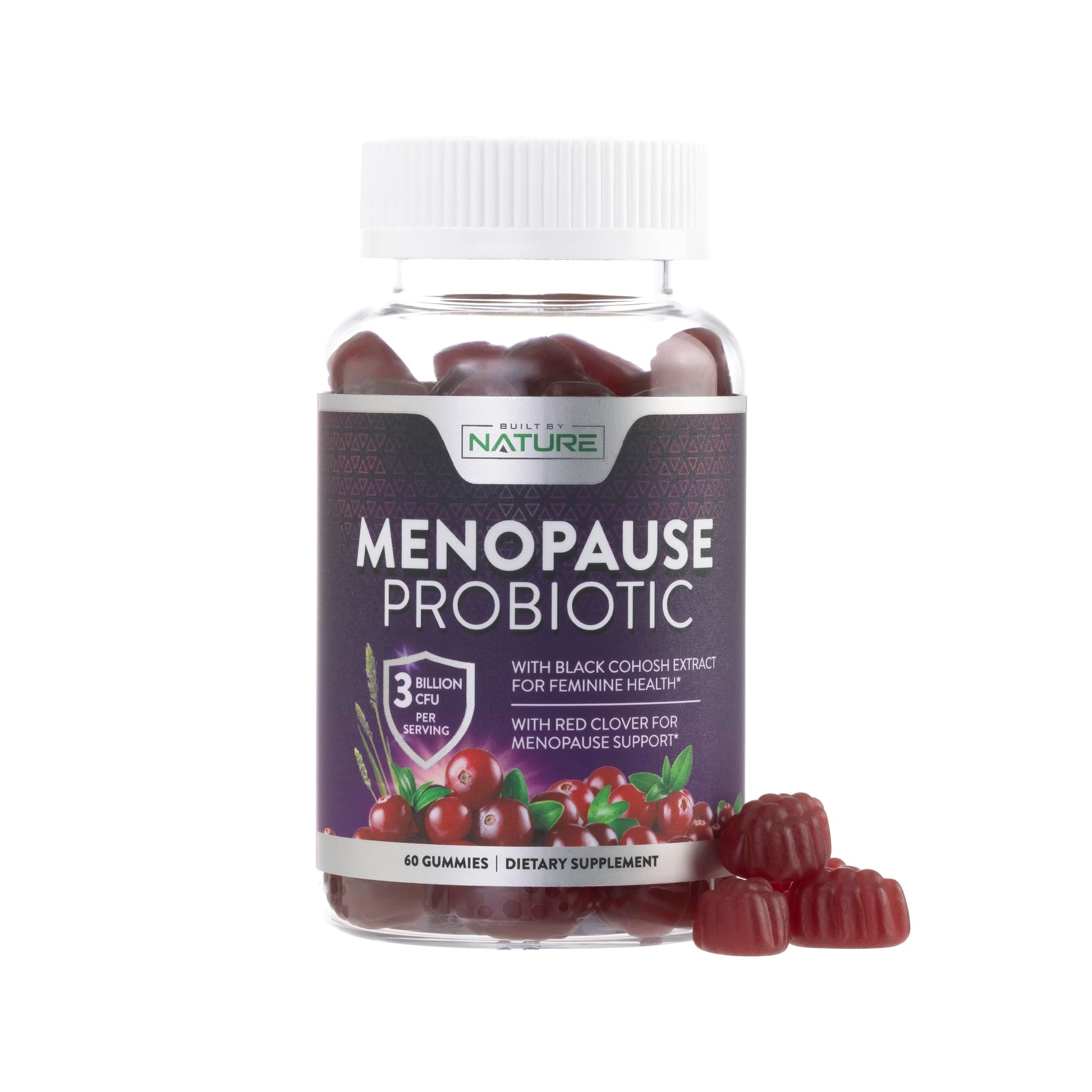 Menopause Supplements for Women - Menopause Probiotic Gummy - Women’s Menopause Relief for Hot Flashes, Night Sweats & Mood Swings with Black Cohosh & Cranberry - Non-GMO, Vegan - 60 Gummies Built by Nature uk supplements