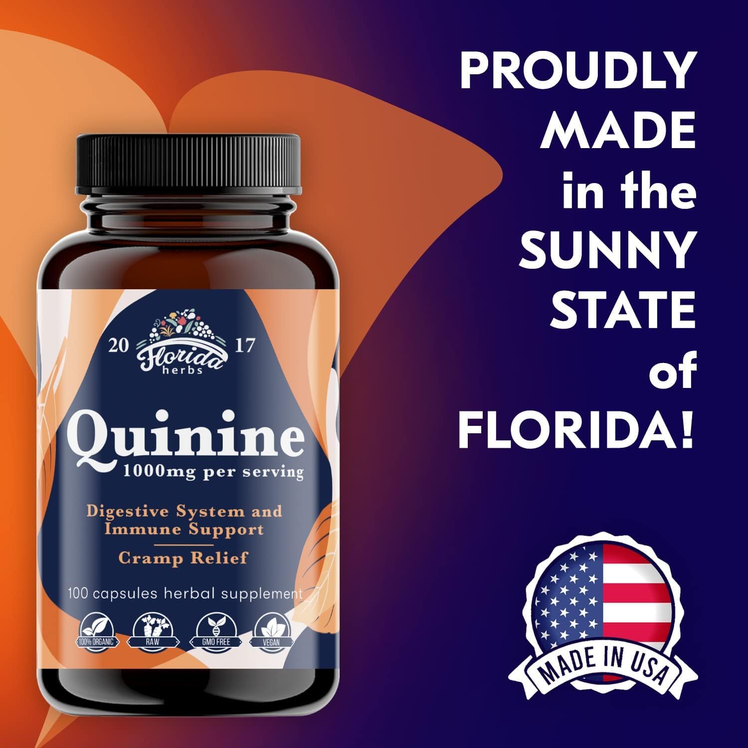 Leg Cramps Support Organic Pills - 1000 mg - Quinine Tablets for Cramp Defense FLORIDA HERBS uk supplements
