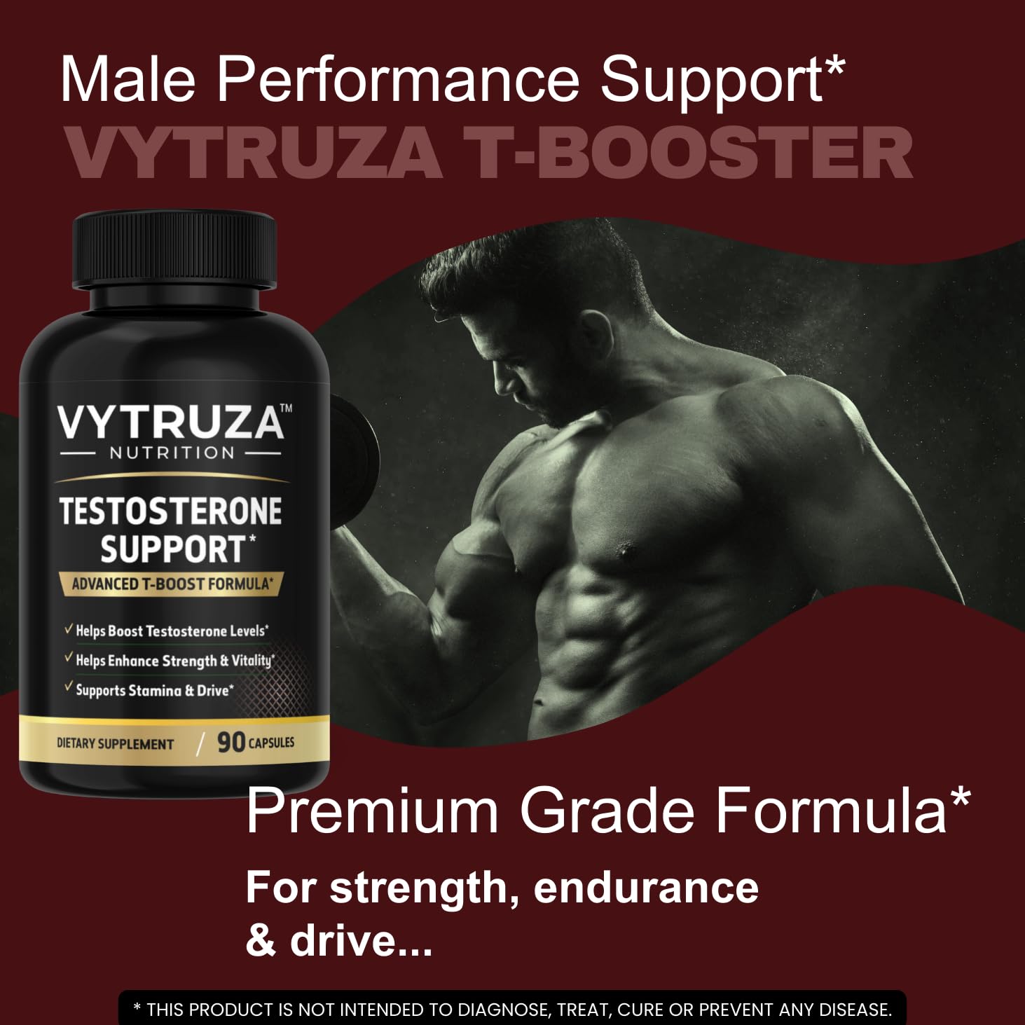 VYTRUZA Nutrition Advanced T-Boost Formula Test Support Capsules, Premium Ingredients, Energy, Strength Support Supplement for Men, 90 Capsules VYTRUZA uk supplements