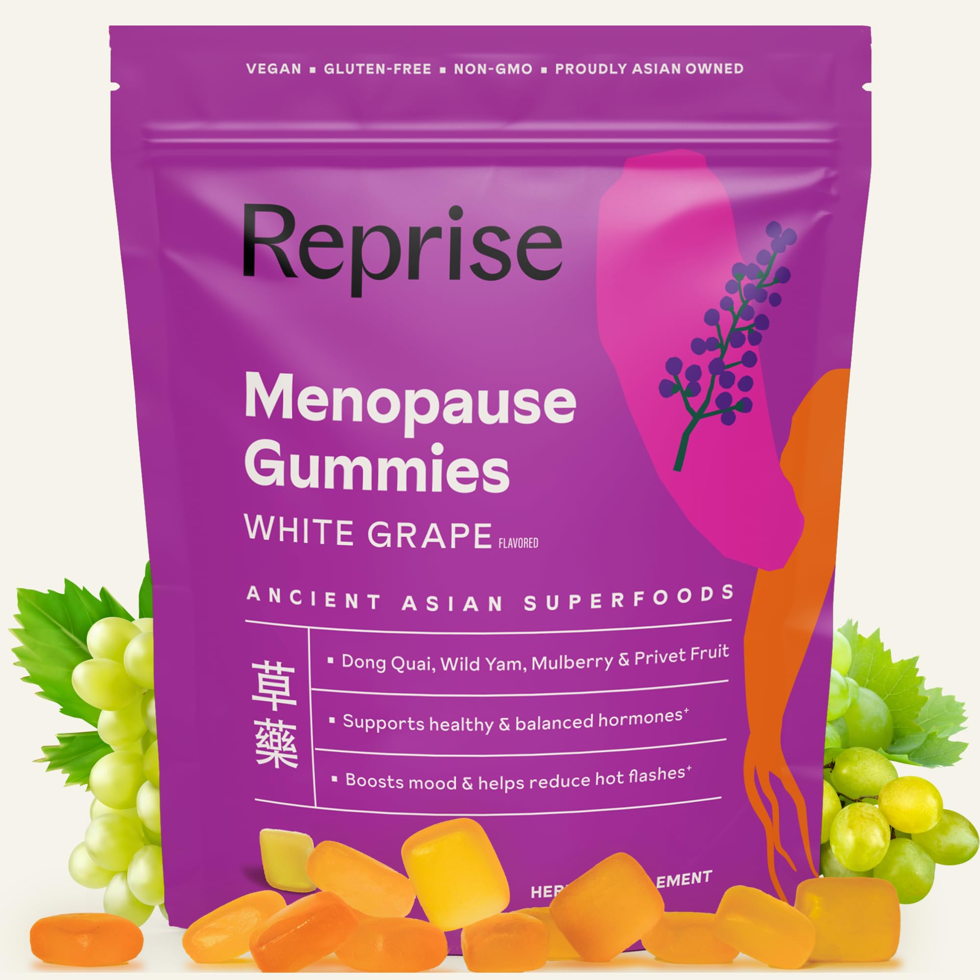 Menopause Gummies for Women | Healthy, Balanced Hormones | Reduce Hot Flashes, Night Sweats | Boosts Mood, Vitality, Energy| Dong Quai, Wild Yam, Mulberry, Privet Fruit | Low Sugar Chews, 60 Gummies Reprise uk supplements