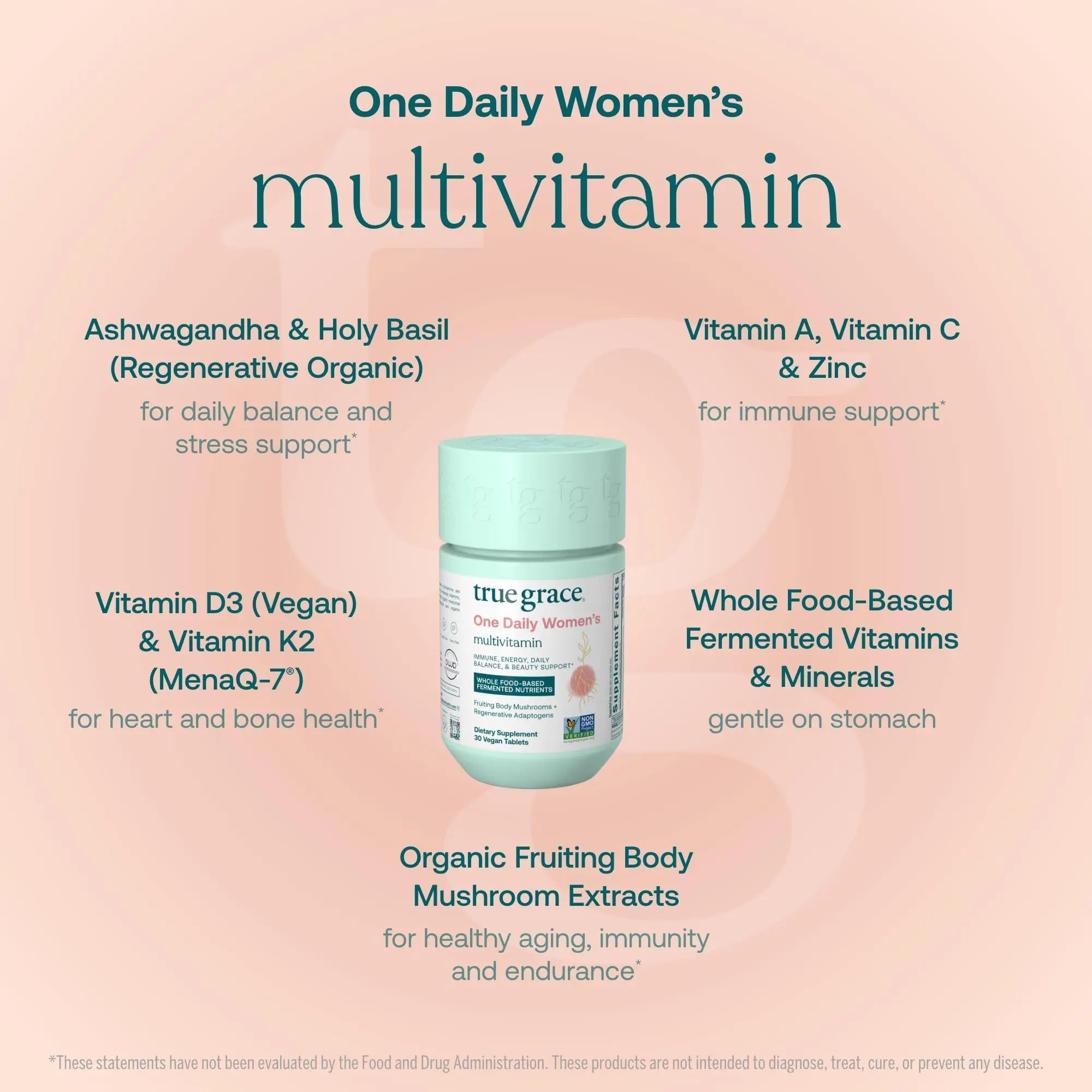 True Grace One Daily Women’s Multivitamin Fermented Minerals, Organic Adaptogens & Mushrooms Whole Body Balance, Immune, Energy, Beauty Support True Grace uk supplements