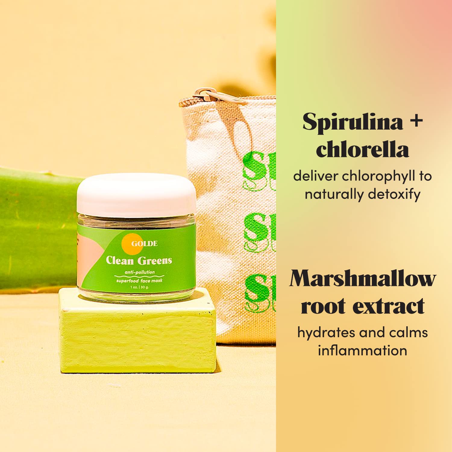 GOLDE - Clean Greens Superfood Face Mask - Made w/Chlorella & Spirulina - Great for Acne Prone, Oily & Dry Skin, Hydrating - Gentle Cleanser - Vegan - Aluminum-Free - 30g Jar GOLDE uk supplements