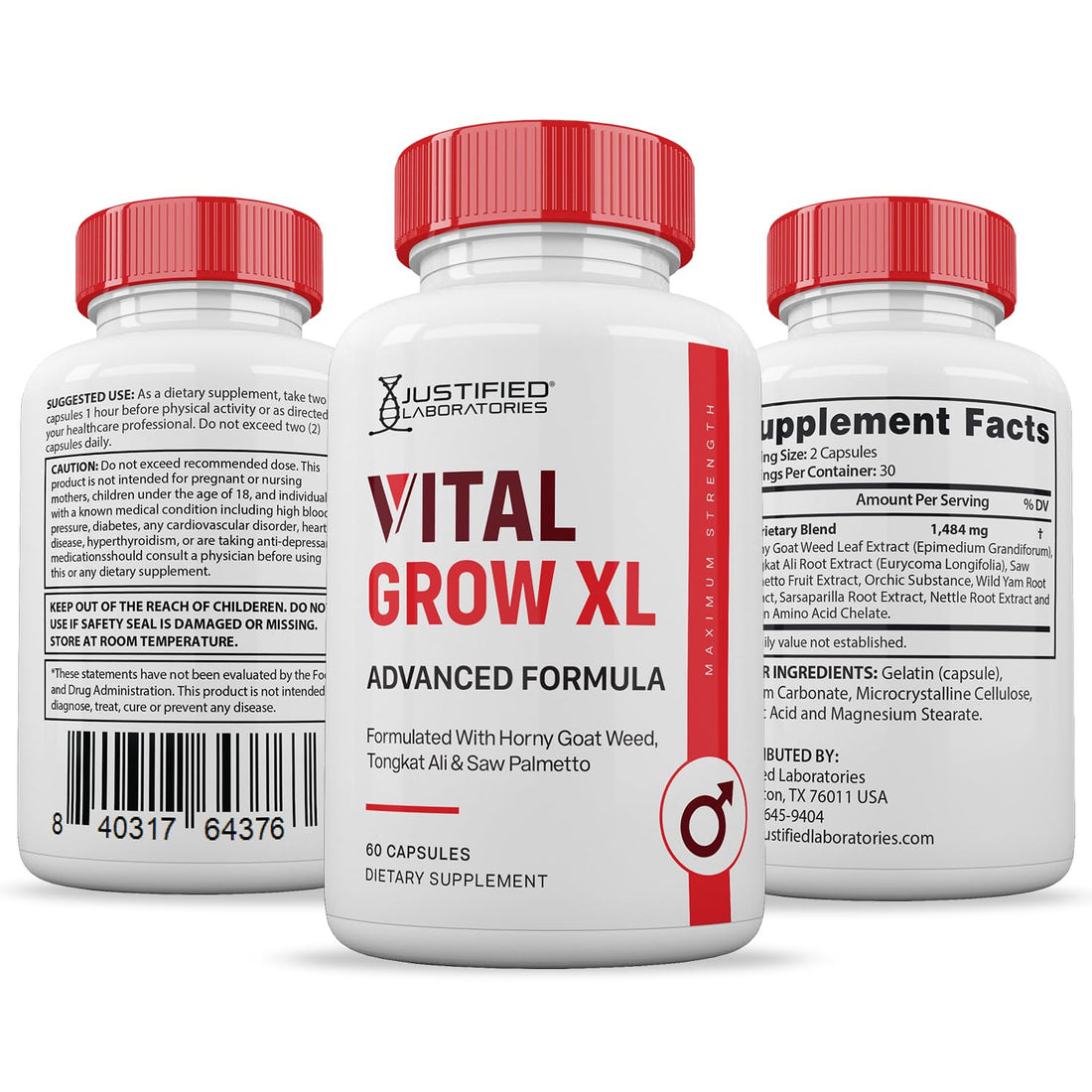 (2 Pack) Vital Grow XL Pills 1484MG Advanced Formula Proprietary Blend for Men 60 Capsules Justified Laboratories uk supplements
