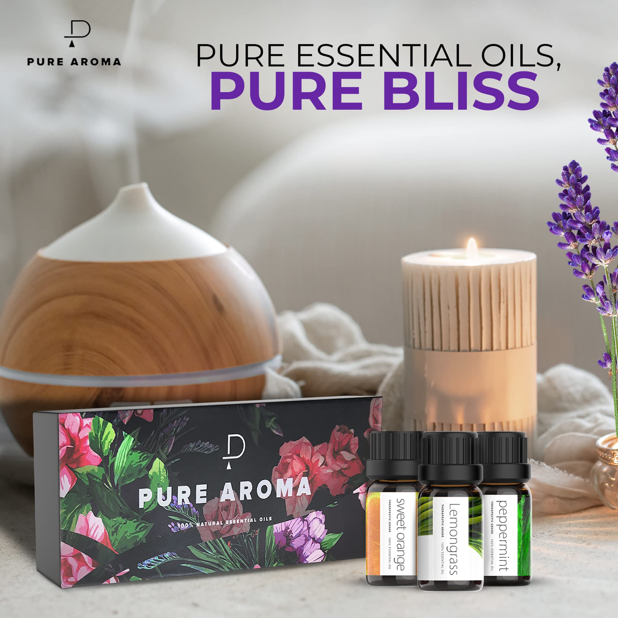 Essential Oils by PURE AROMA 100% Pure Oils kit- Top 6 Aromatherapy Oils Gift Set-6 Pack, 10ML Pure Aroma uk supplements