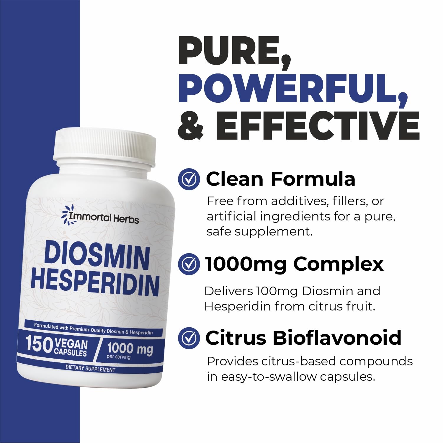 Immortal Herbs Diosmin Hesperidin 1000mg Complex, 150 Capsules, Citrus Bioflavonoids Rich Fruit Extract, 100% Vegetarian, Non-GMO & Gluten Free Diosmin Supplement with Max Strength Immortal Herbs uk supplements