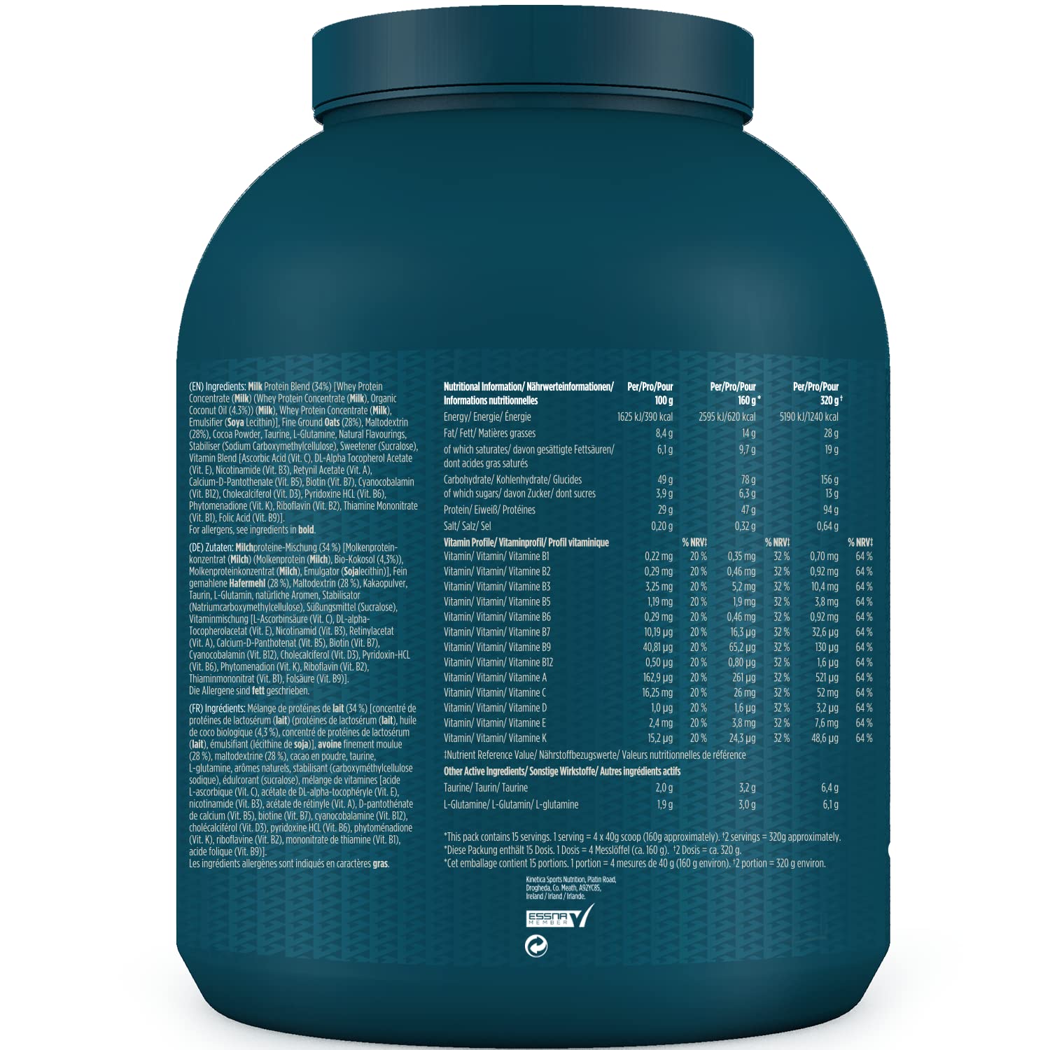 Kinetica OatGain Weight Gainer 600+ Calories & 47g Protein per Serving, 2.4 kg Kinetica uk supplements