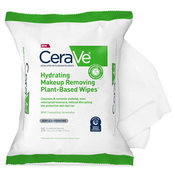 CeraVe Makeup Remover Wipes, Plant Based Face Wipes, Biodegradable in Compost, Waterless Face Wash, Travel Essentials for Women